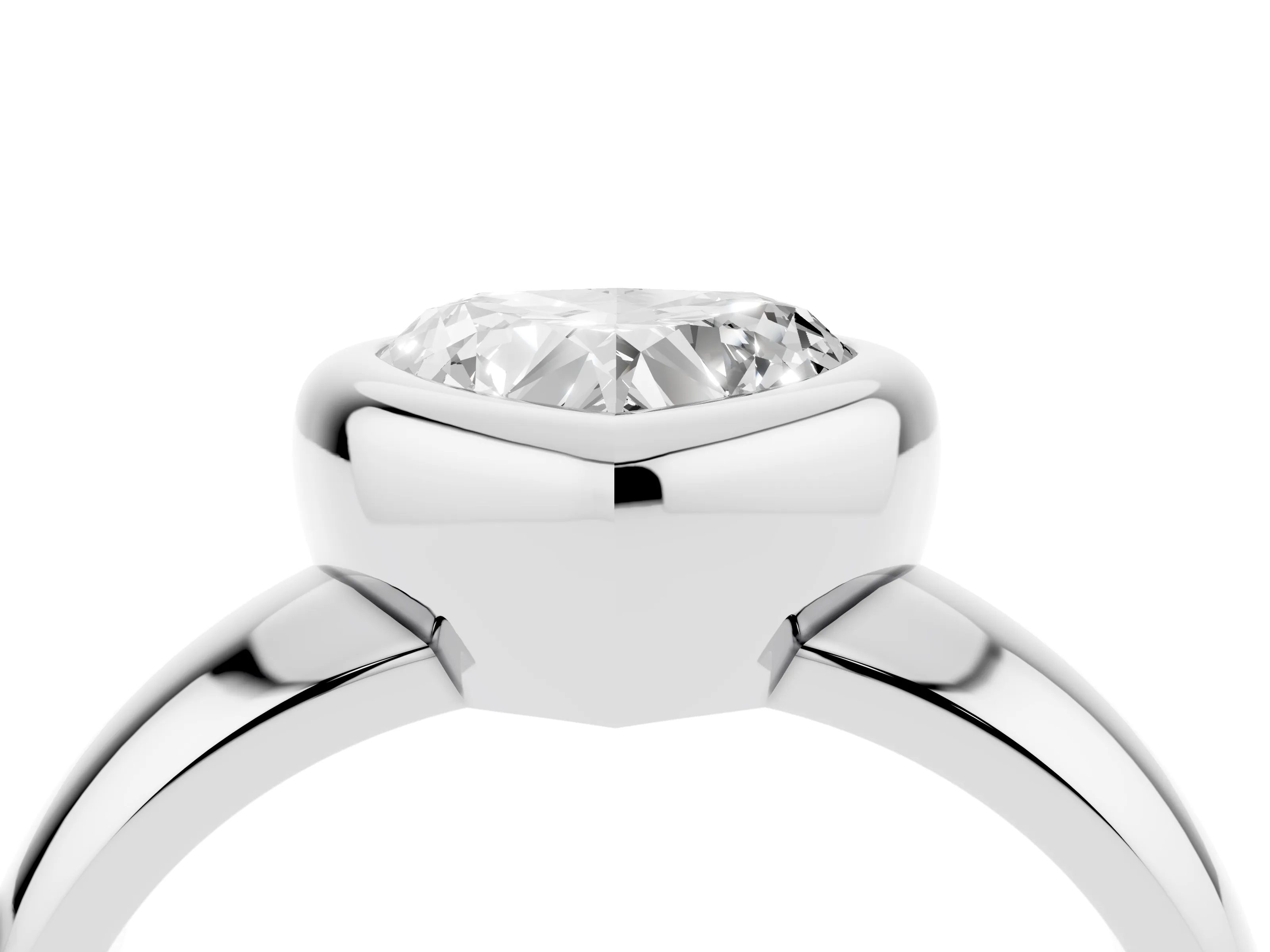 Bezel Set Heart Cut Diamond Solitaire Ring Set in White gold with Wide Band