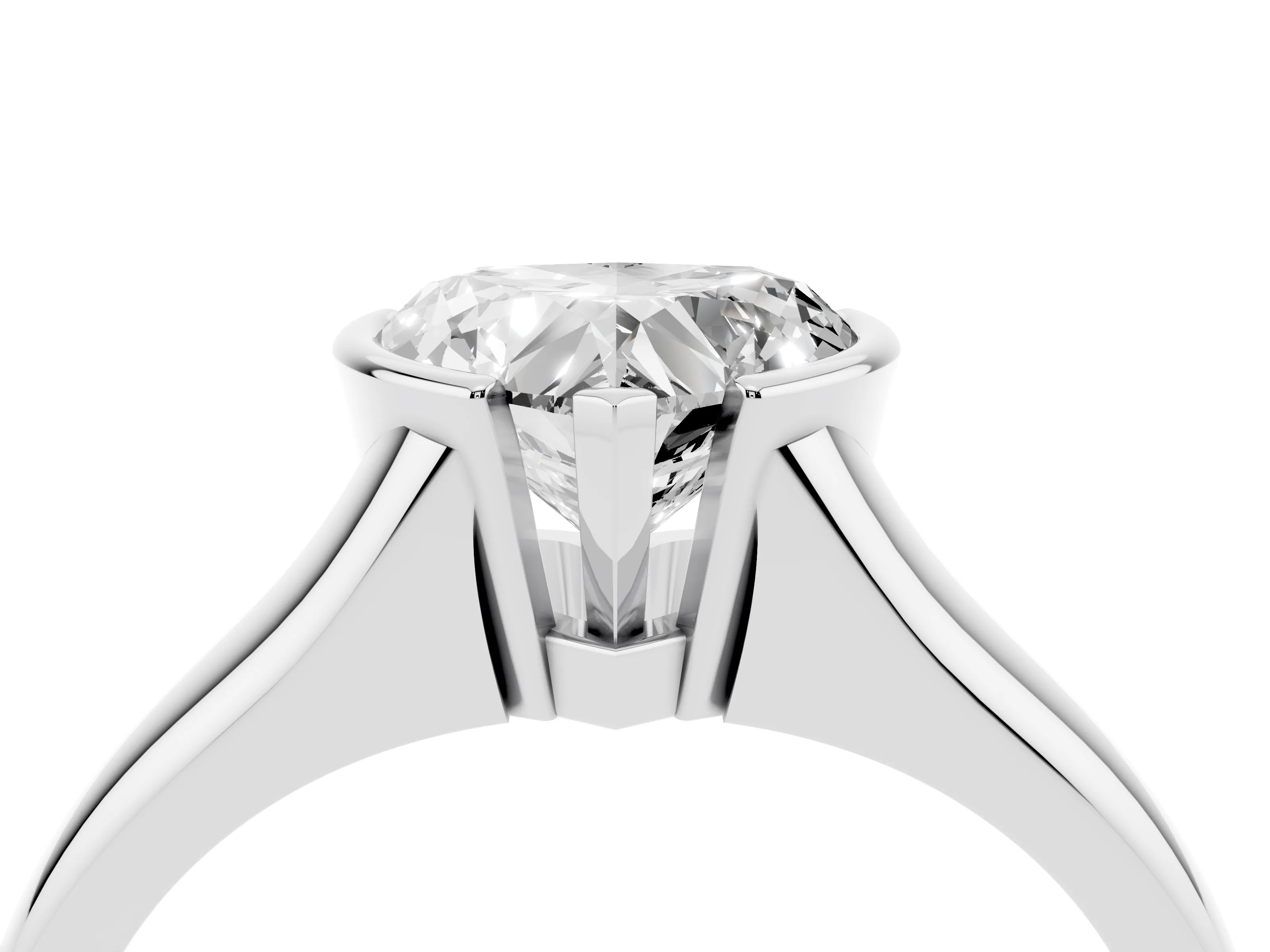 Heart Cut Diamond Solitaire Tension Set Ring Set in Platinum with Split Shank Band