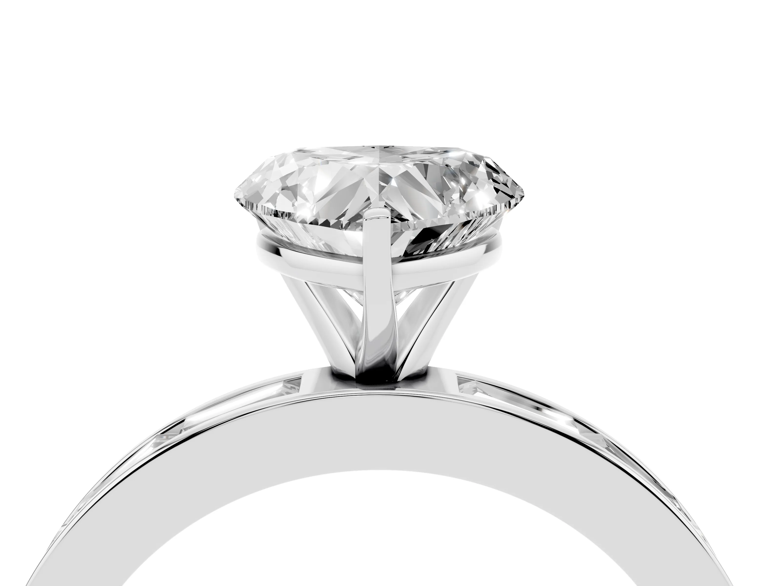 Heart Cut Diamond Solitaire Ring Set in White gold with Channel-Set Baguette Band and Prong Setting