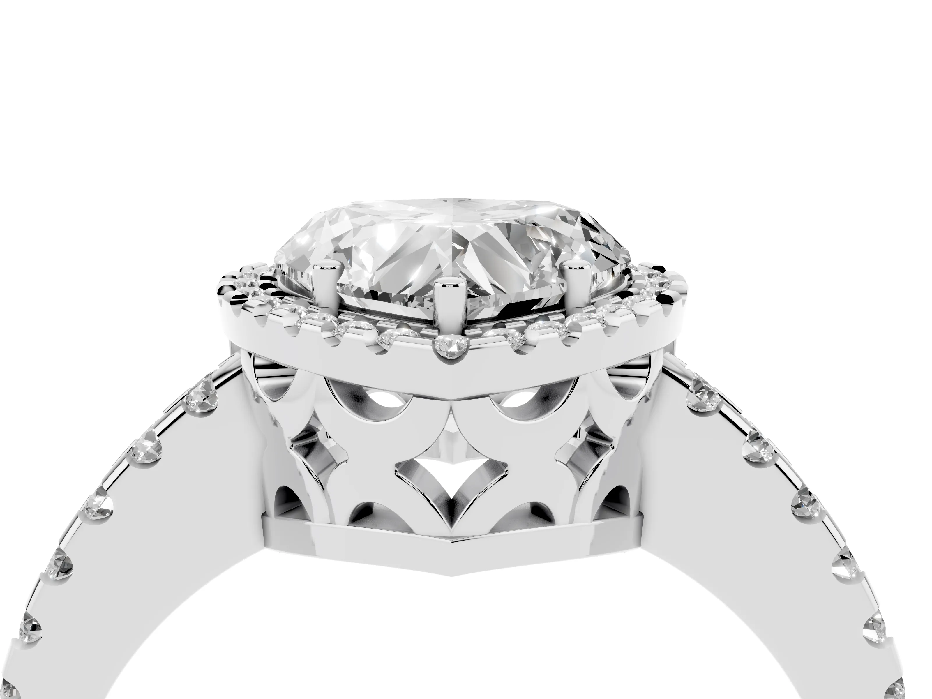 Heart Cut Diamond Halo Ring Set in Platinum with Pavé Shoulders and Halo-Framed Center