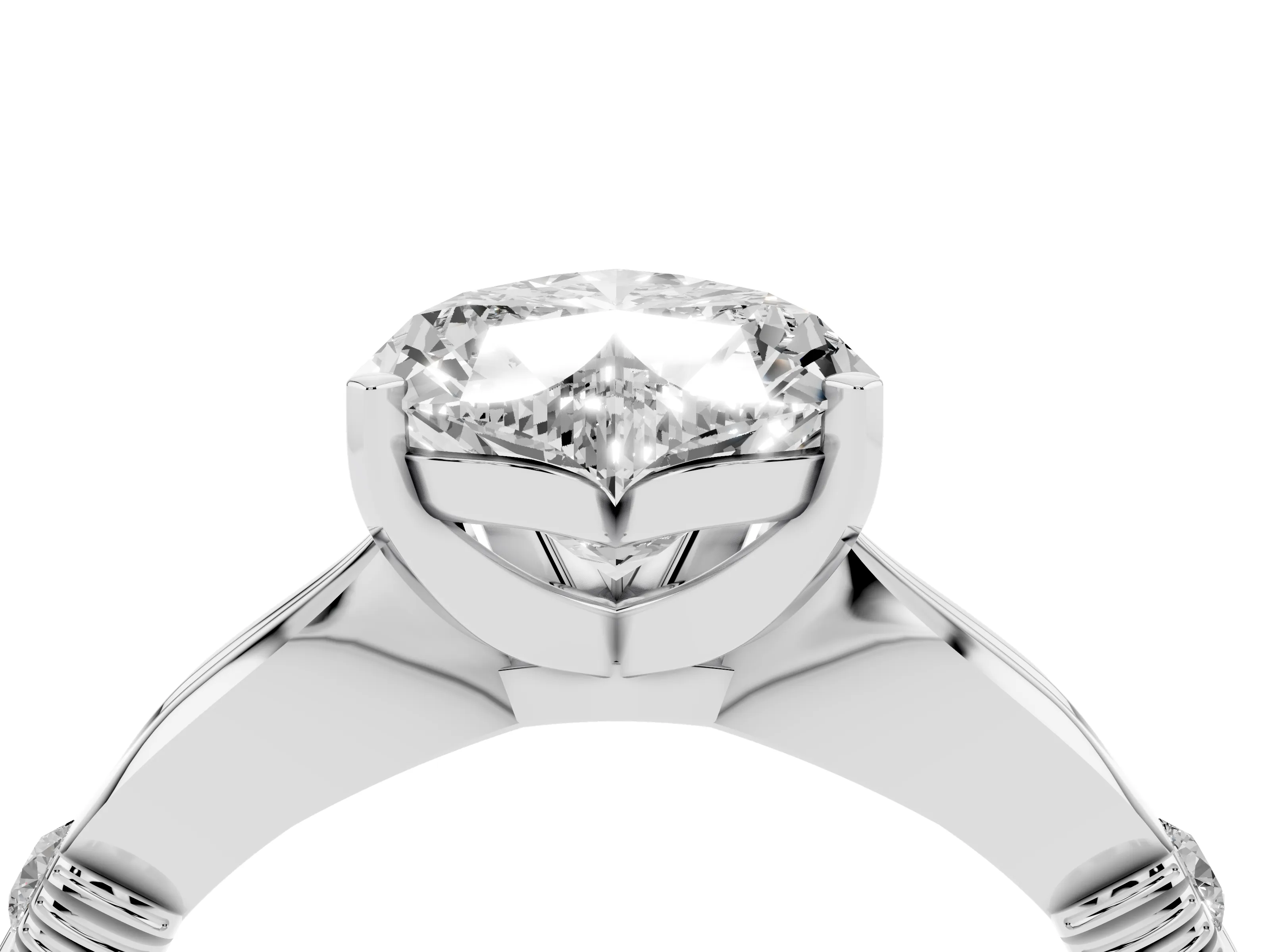 Heart Cut Diamond Solitaire Twisted Band Ring Set in Silver with Accent Stones and Prong Setting