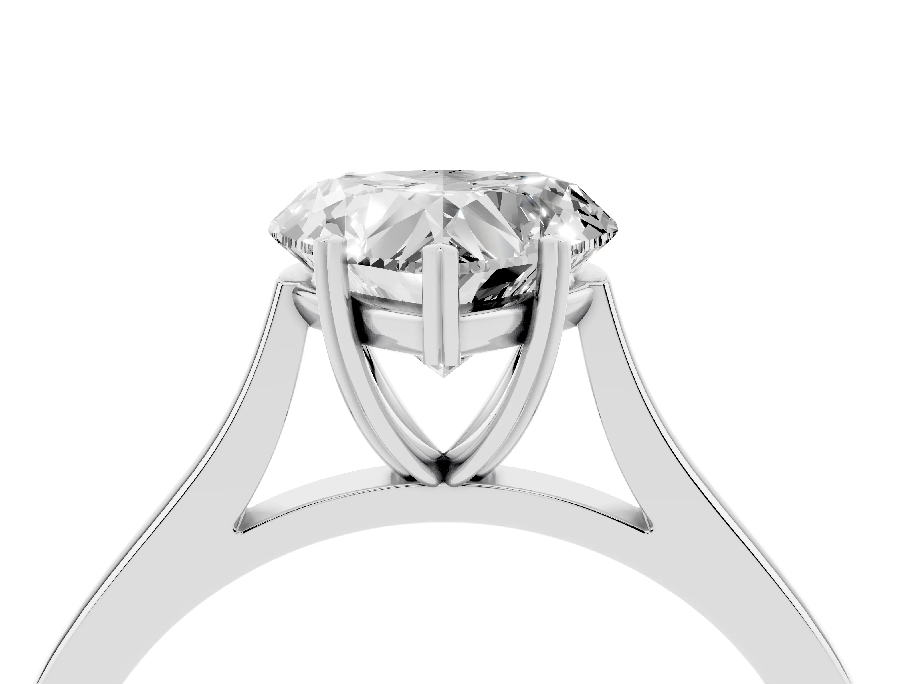 Heart Cut Diamond Solitaire Heart Prong Engagement Ring Set in Silver with Tapered Band