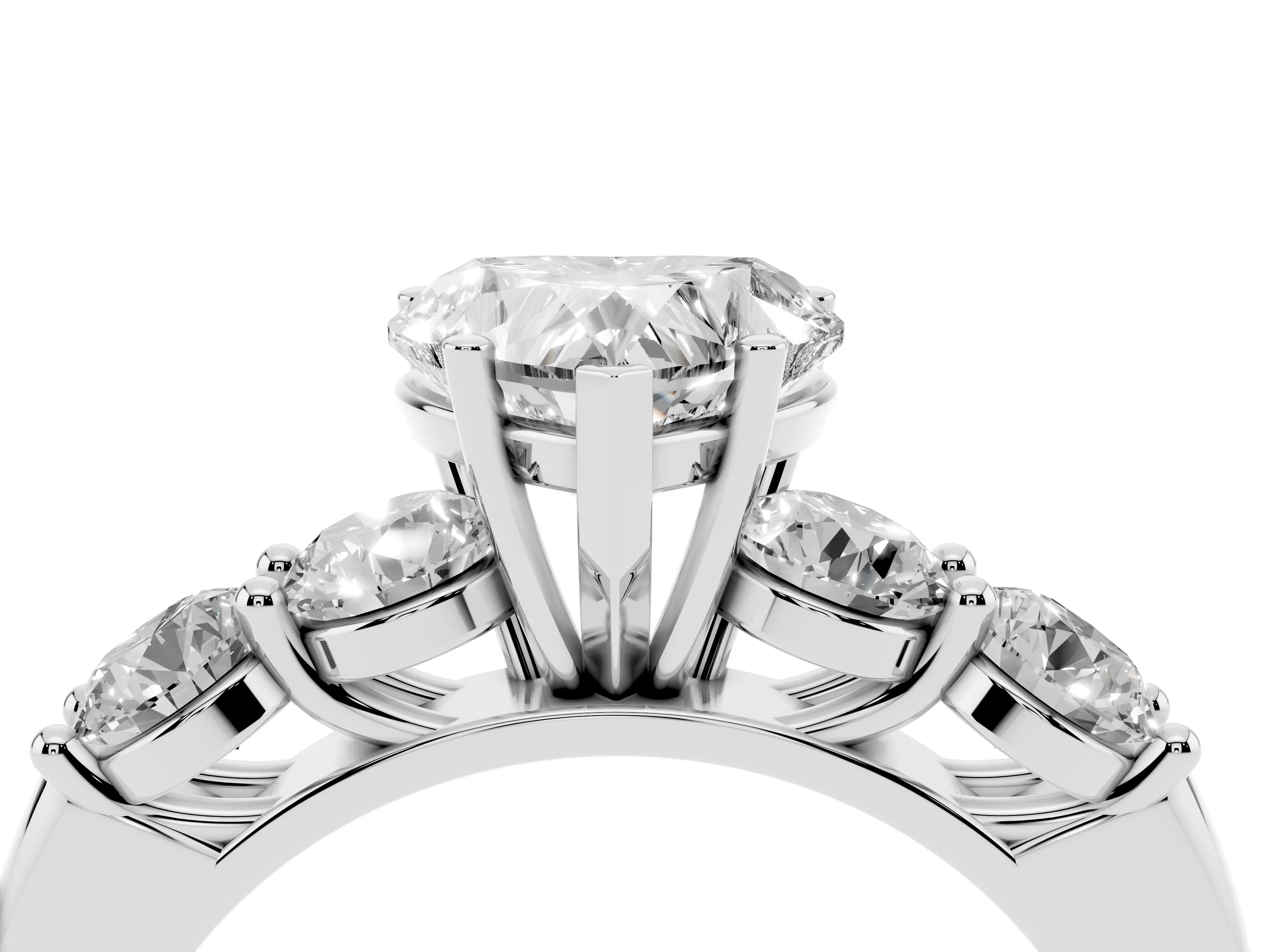 Heart Cut Diamond Five-Stone Prong Set Ring Set in White gold with Classic Band