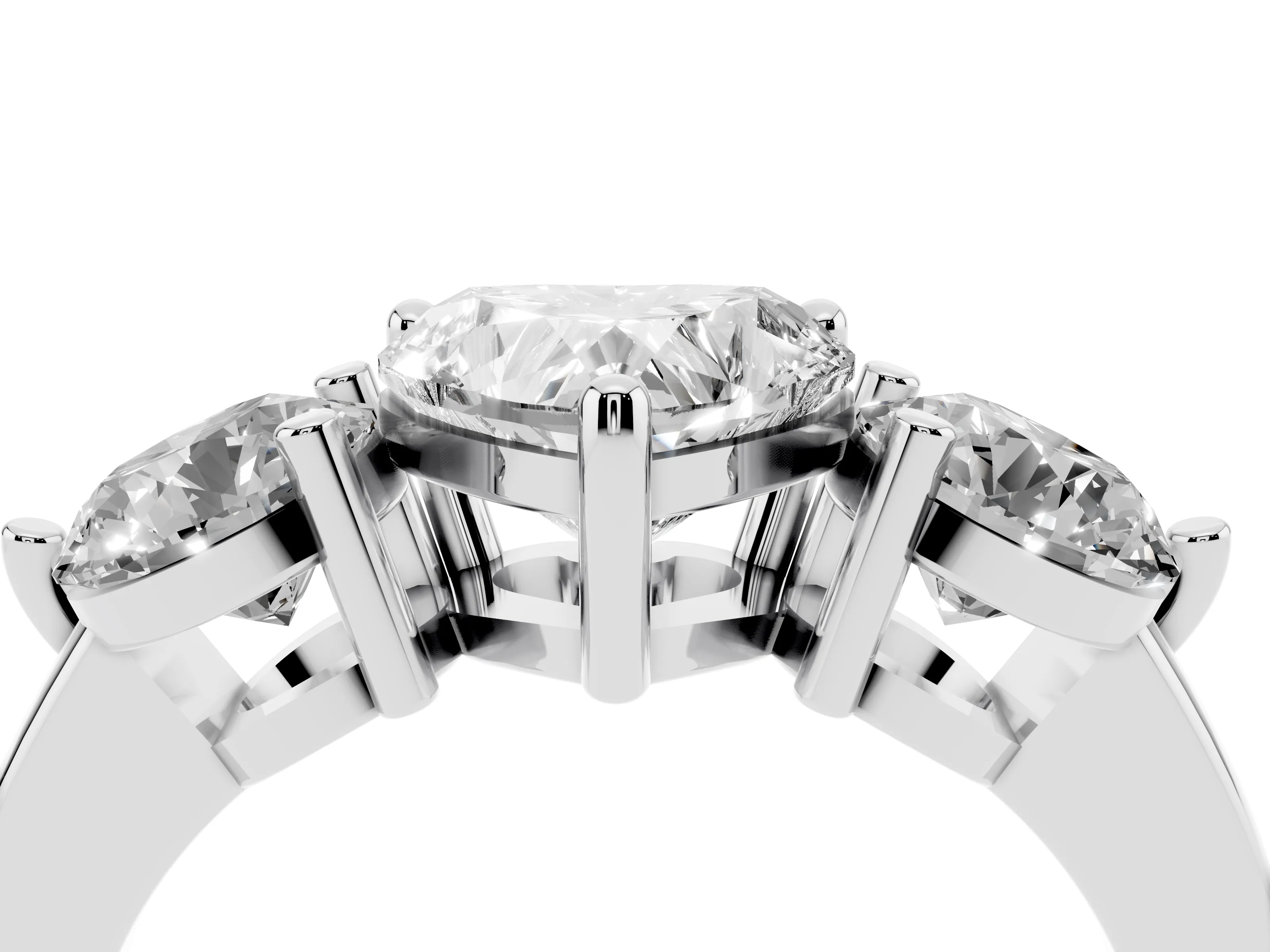 Heart Cut Diamond Three-Stone Ring Set in Silver with Prong Setting and Classic Band