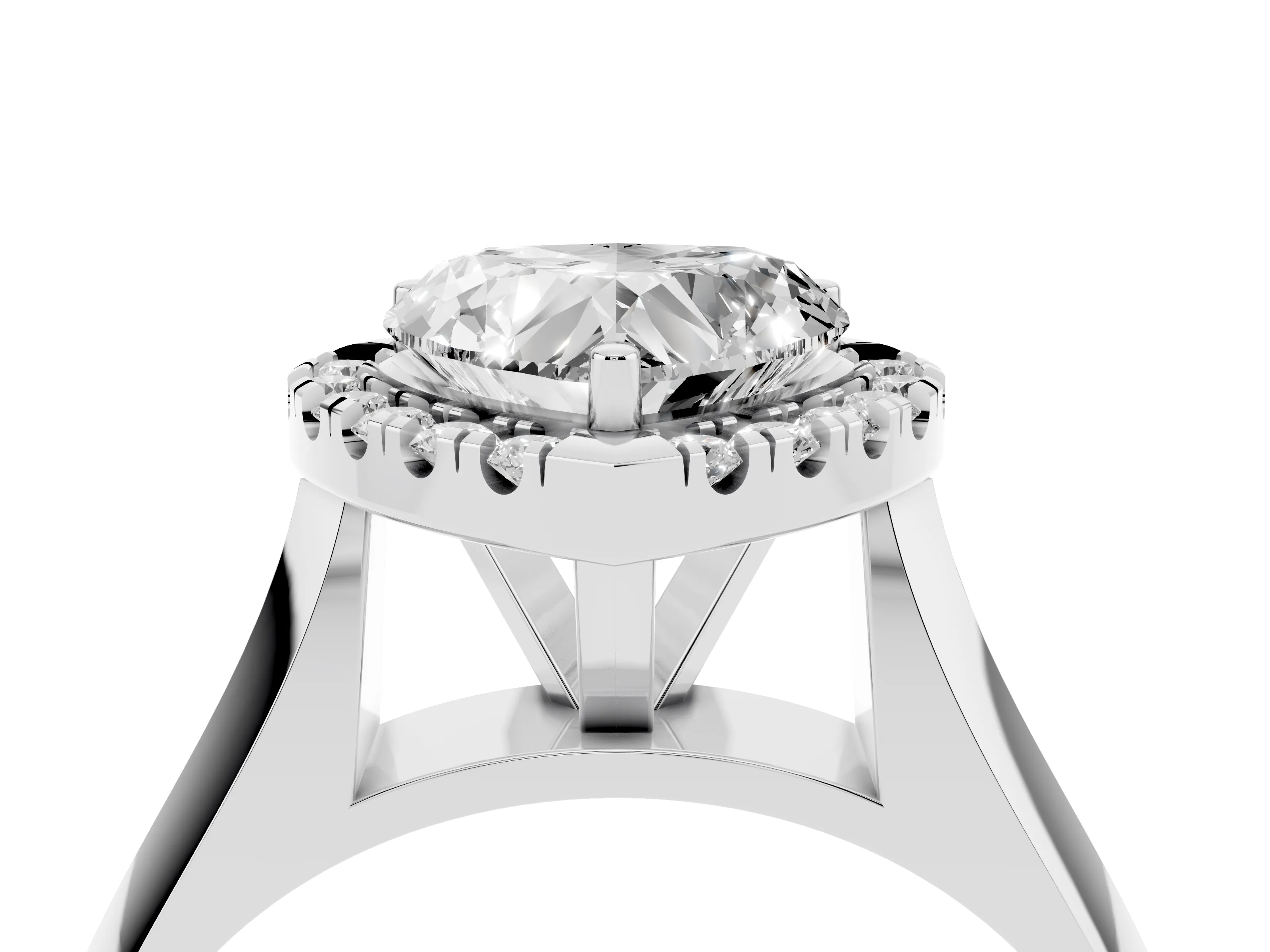 Heart Cut Diamond Halo Solitaire Engagement Ring Set in White gold with Square Band and Prong Setting
