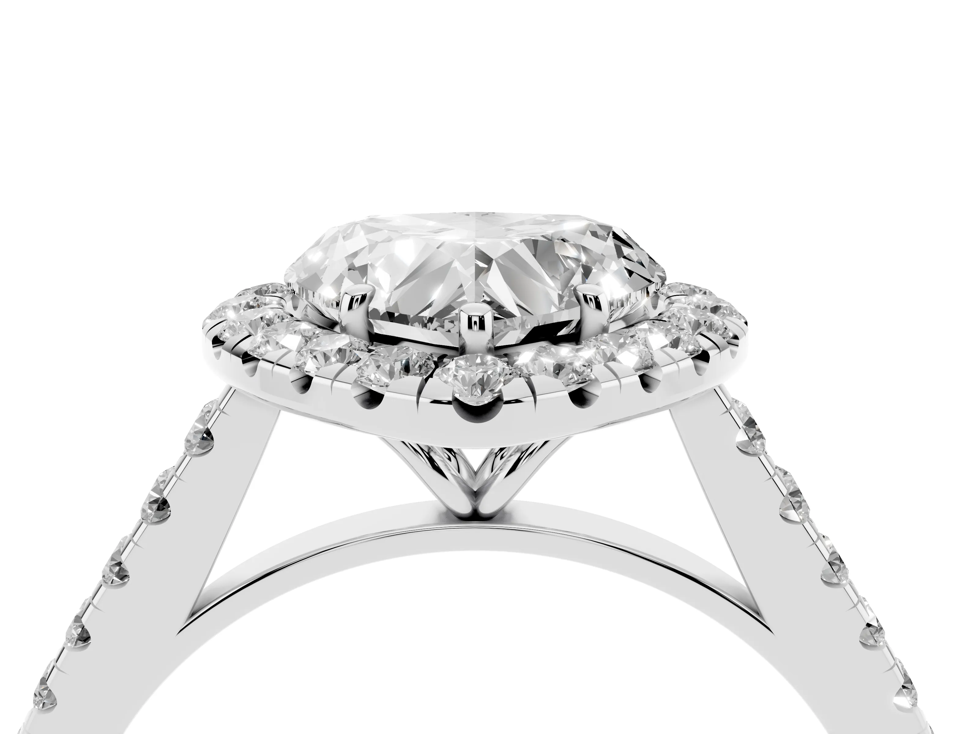 Heart Cut Diamond Halo Pavé Engagement Ring Set in Silver with Prong Setting