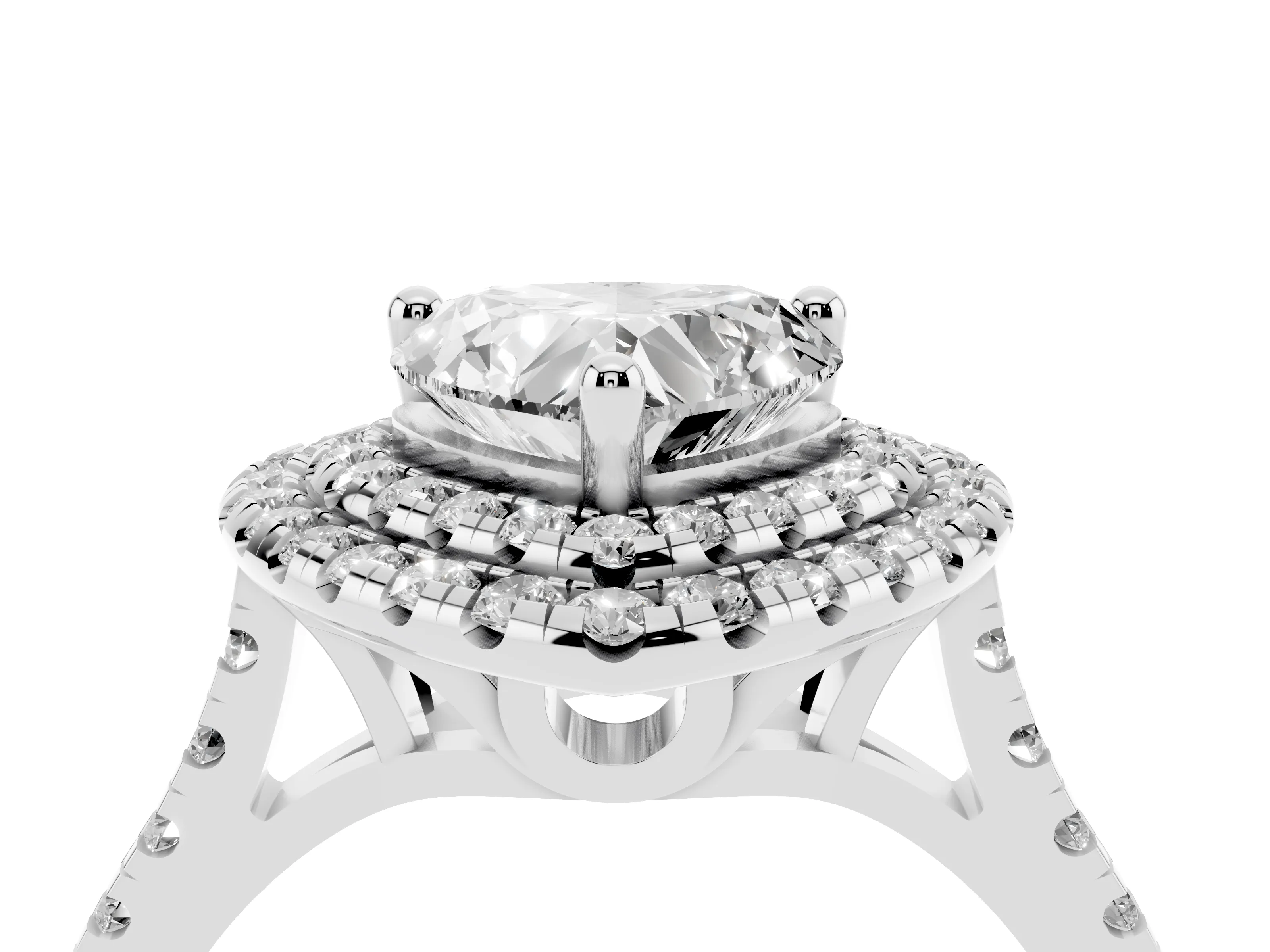 Heart Cut Diamond Double Halo Statement Ring Set in Platinum with Pavé Band