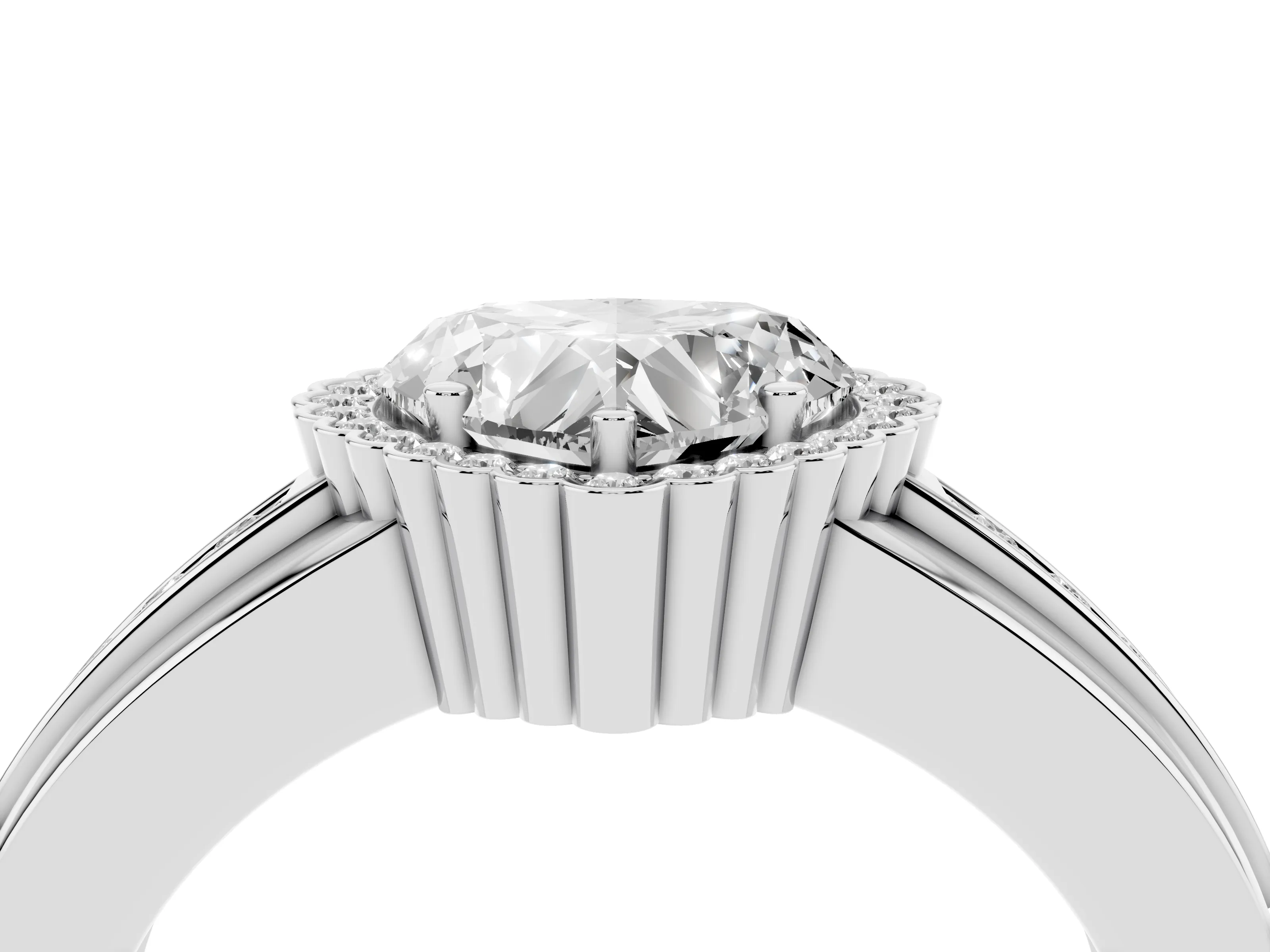 Heart Cut Diamond Halo Prong Ring Set in Platinum with Pavé Band