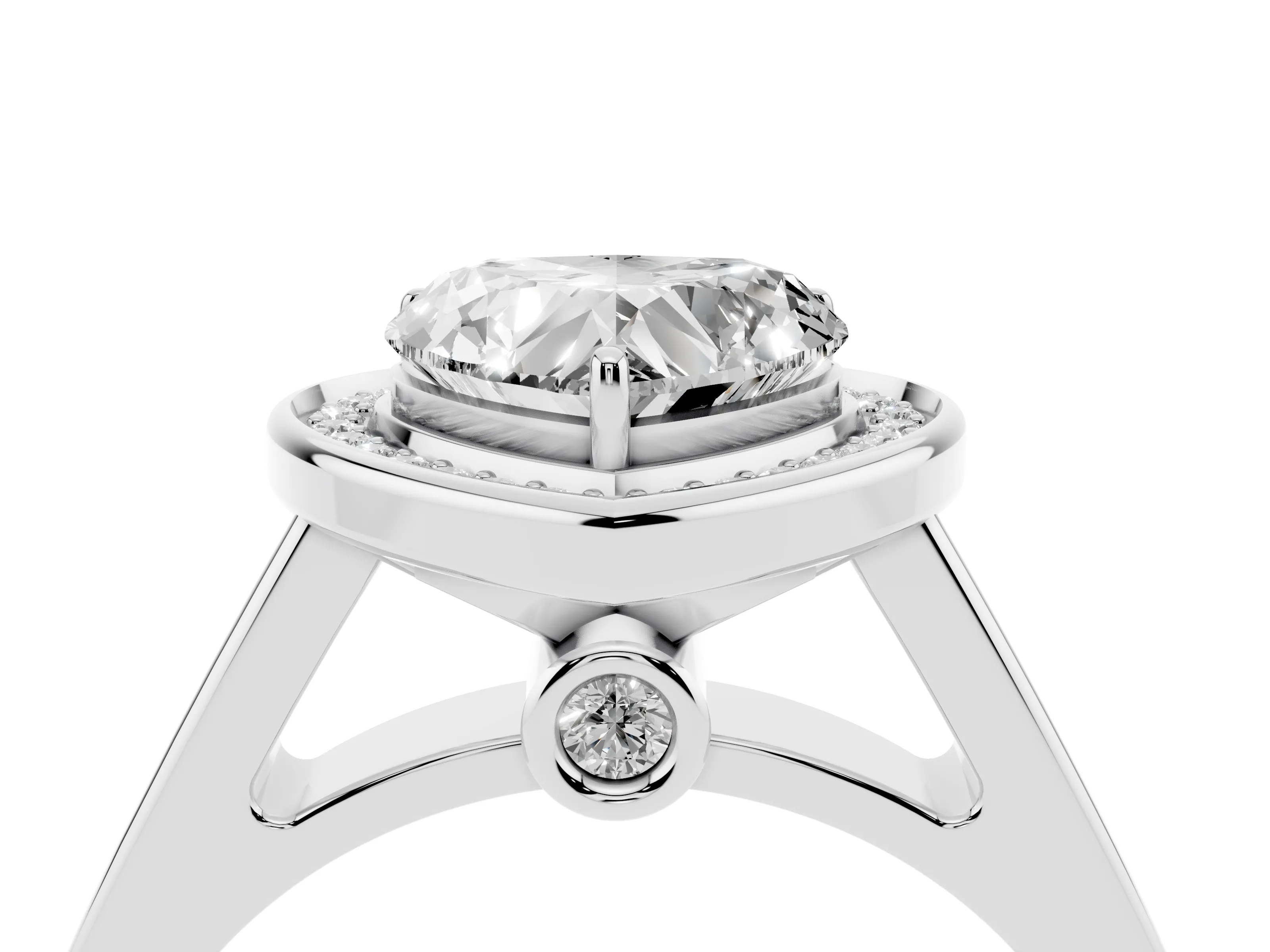 Heart Cut Diamond Halo Solitaire Ring Set in Platinum with Pavé Band and Bezel Setting