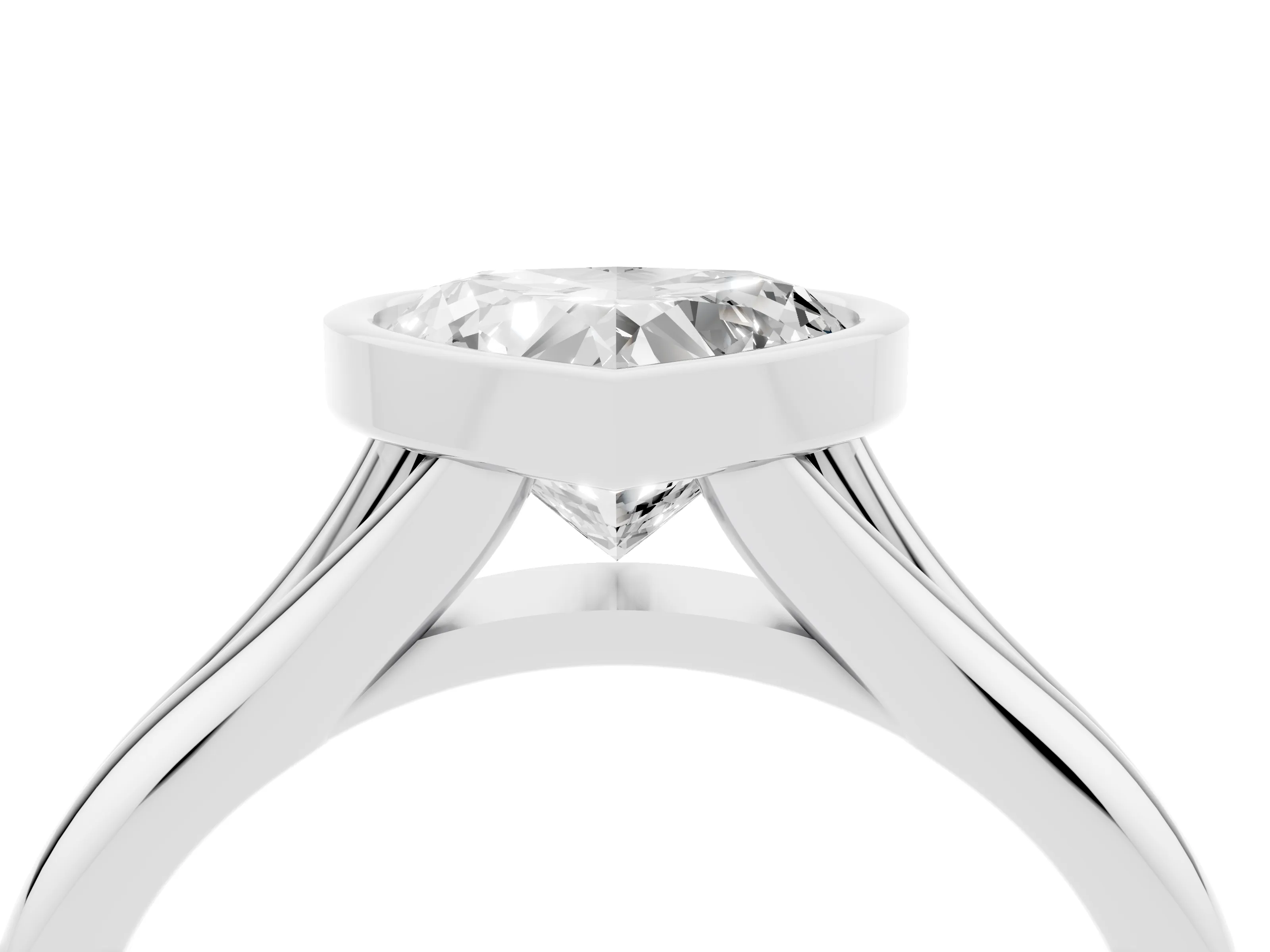 Bezel Set Heart Cut Diamond Solitaire Ring Set in Platinum with Smooth Band