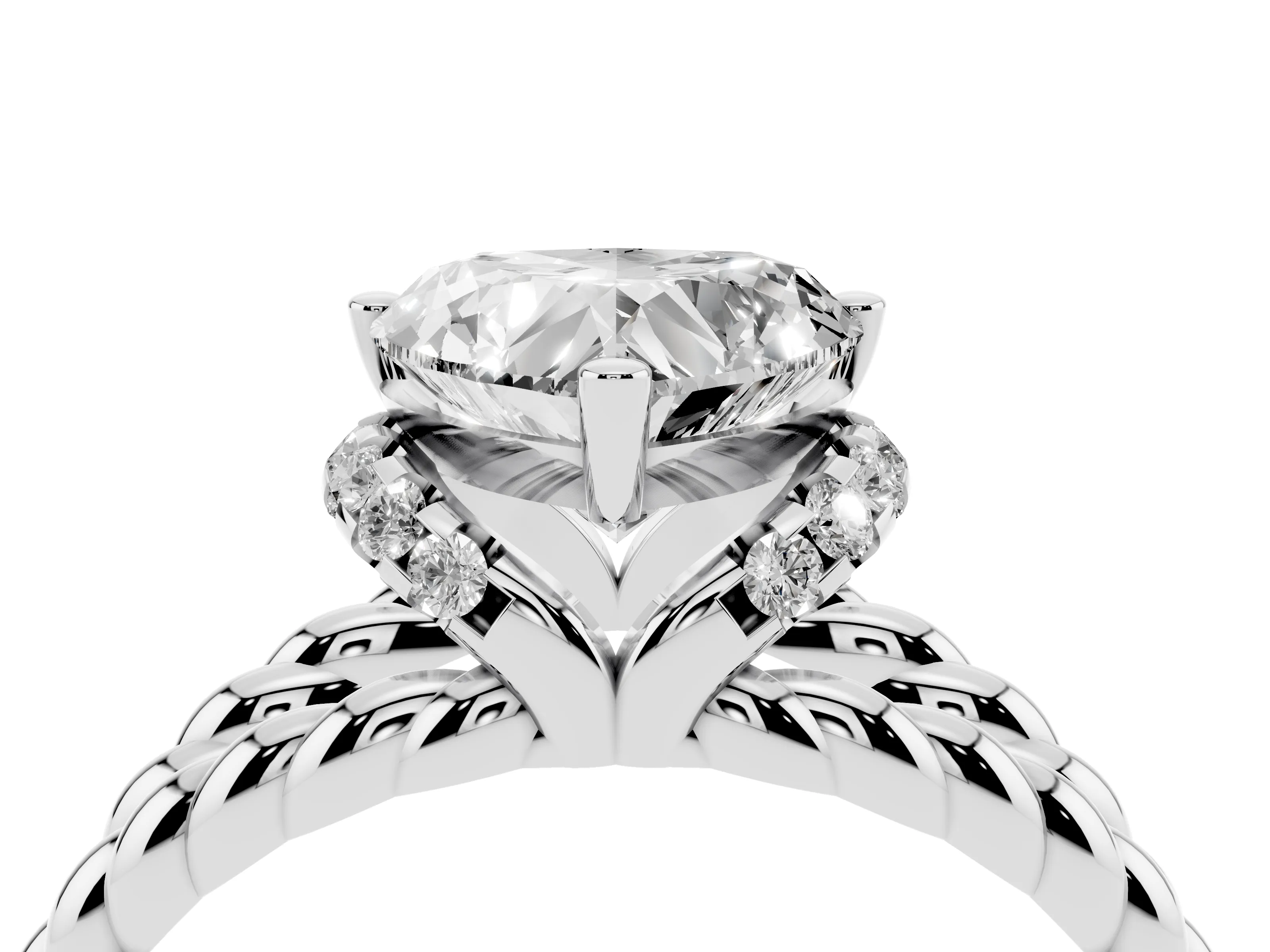 Heart Cut Diamond Halo Ring Set in White gold with Twisted Band and Prong Setting