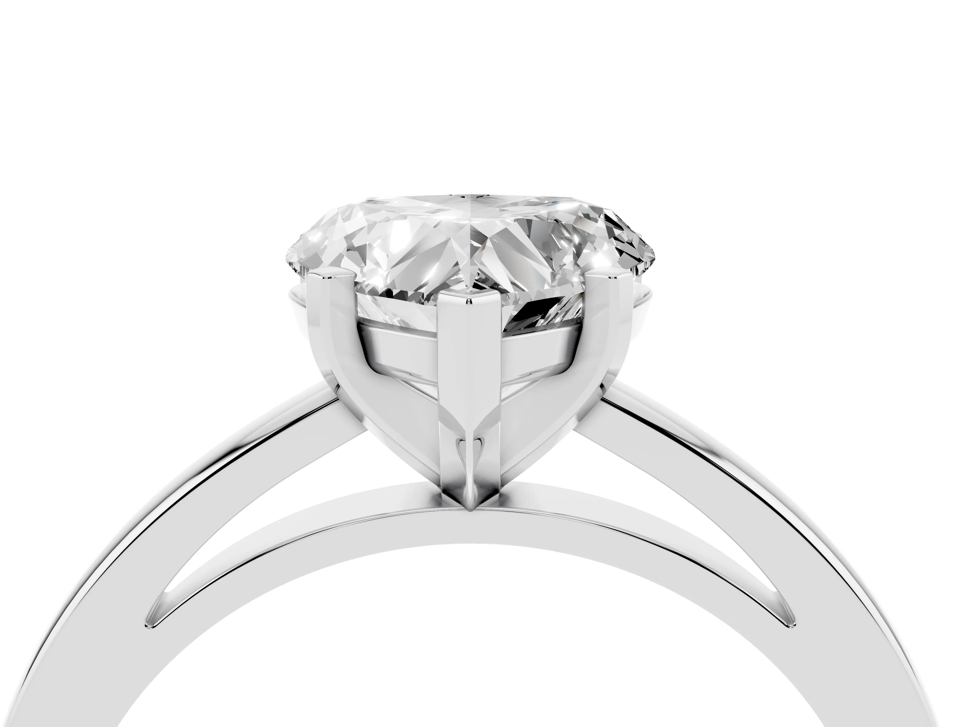 Heart Cut Diamond Solitaire Engagement Ring Set in Platinum with Prong Setting on a Classic Band