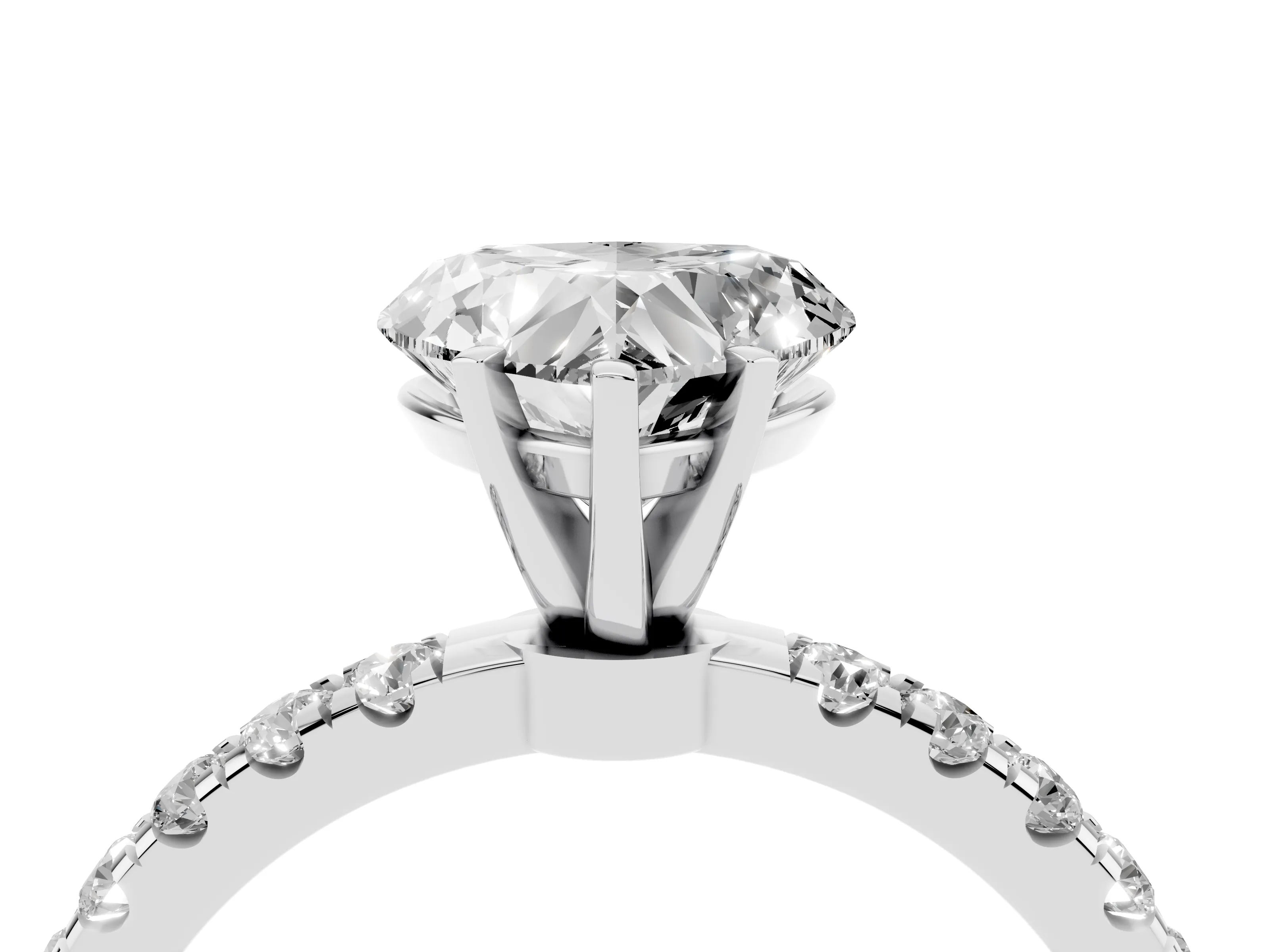 Heart Cut Diamond Solitaire Ring Set in Platinum with Pavé Accents and Prong Setting