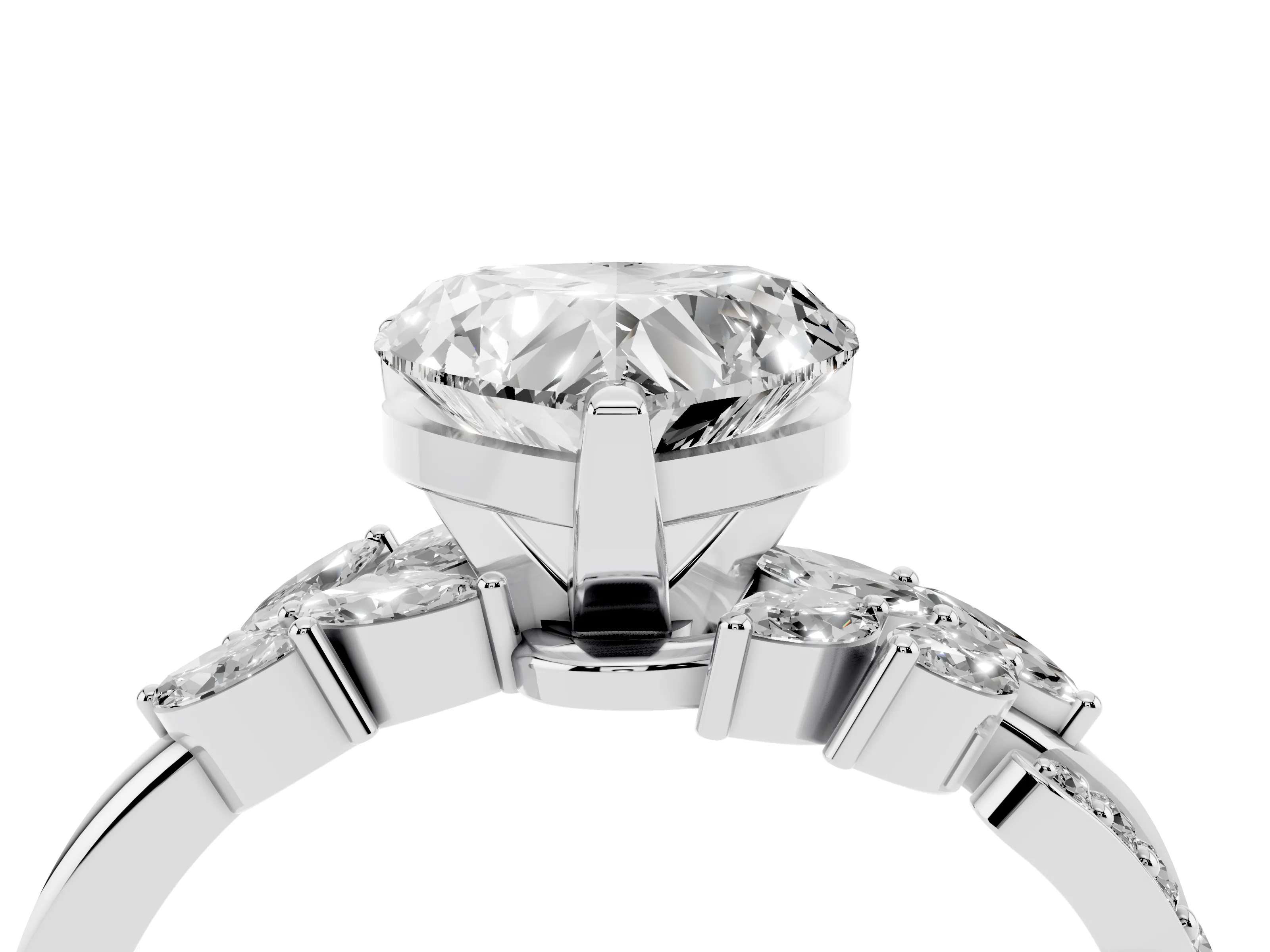Heart Cut Diamond Solitaire Ring Set in White gold with Marquise Twist Band and Prong Setting