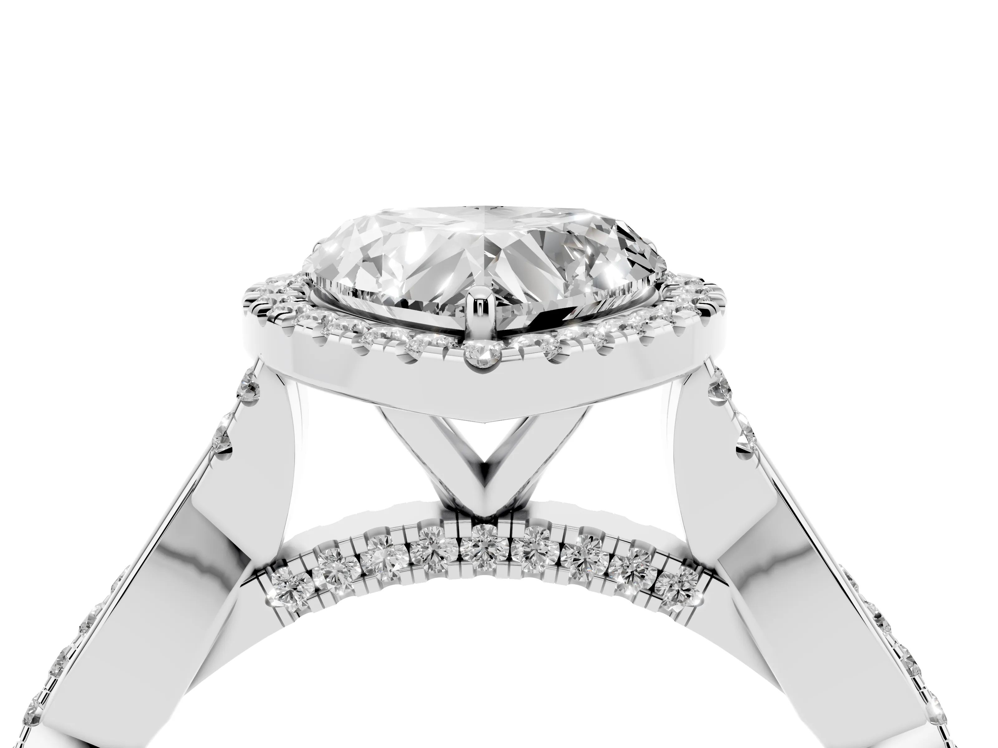 Heart Cut Diamond Halo Twist Band Solitaire Ring Set in Silver with Prong Setting