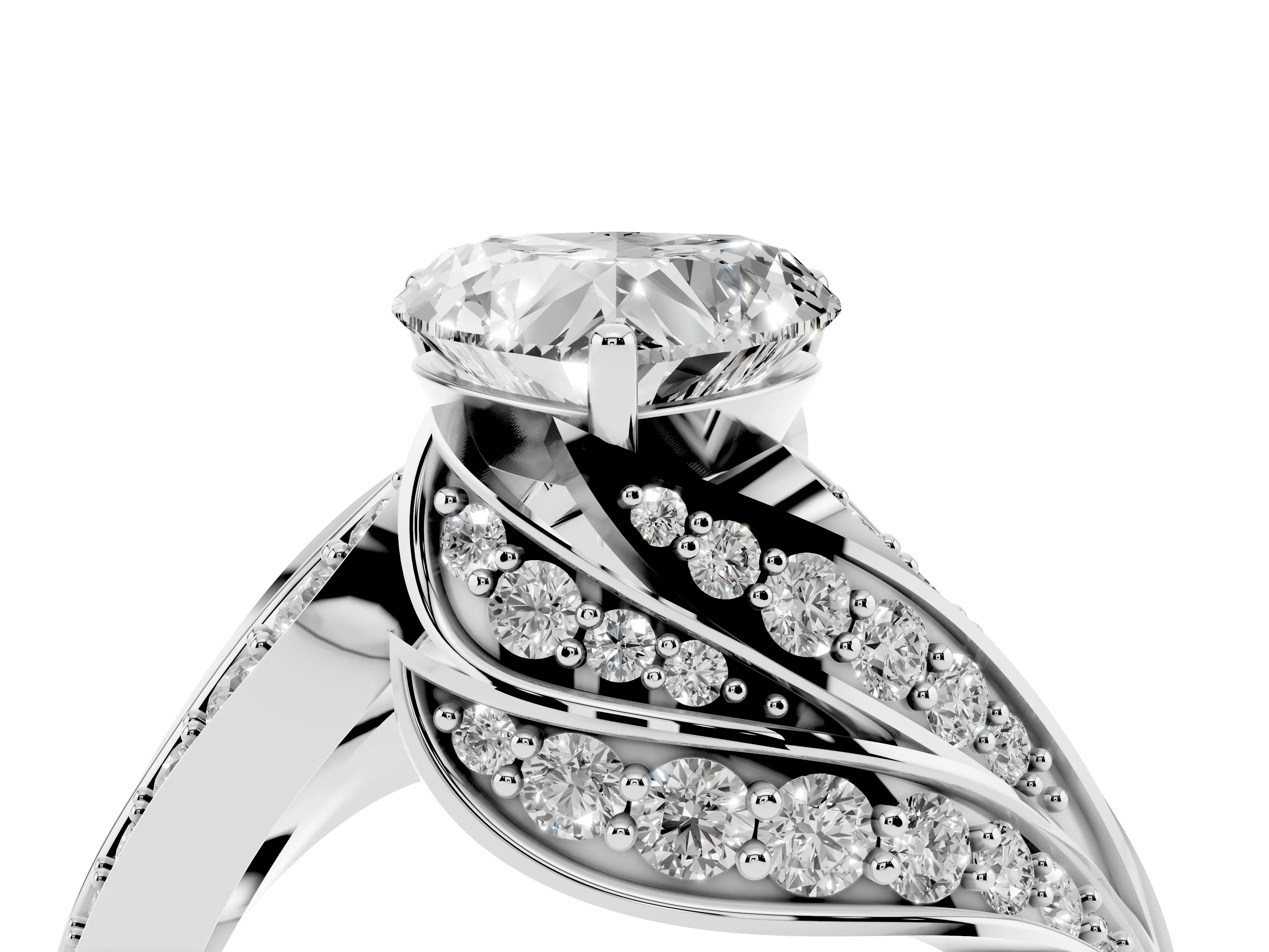 Heart Cut Diamond Solitaire Ring Set in Silver with Layered Twist Pavé Band