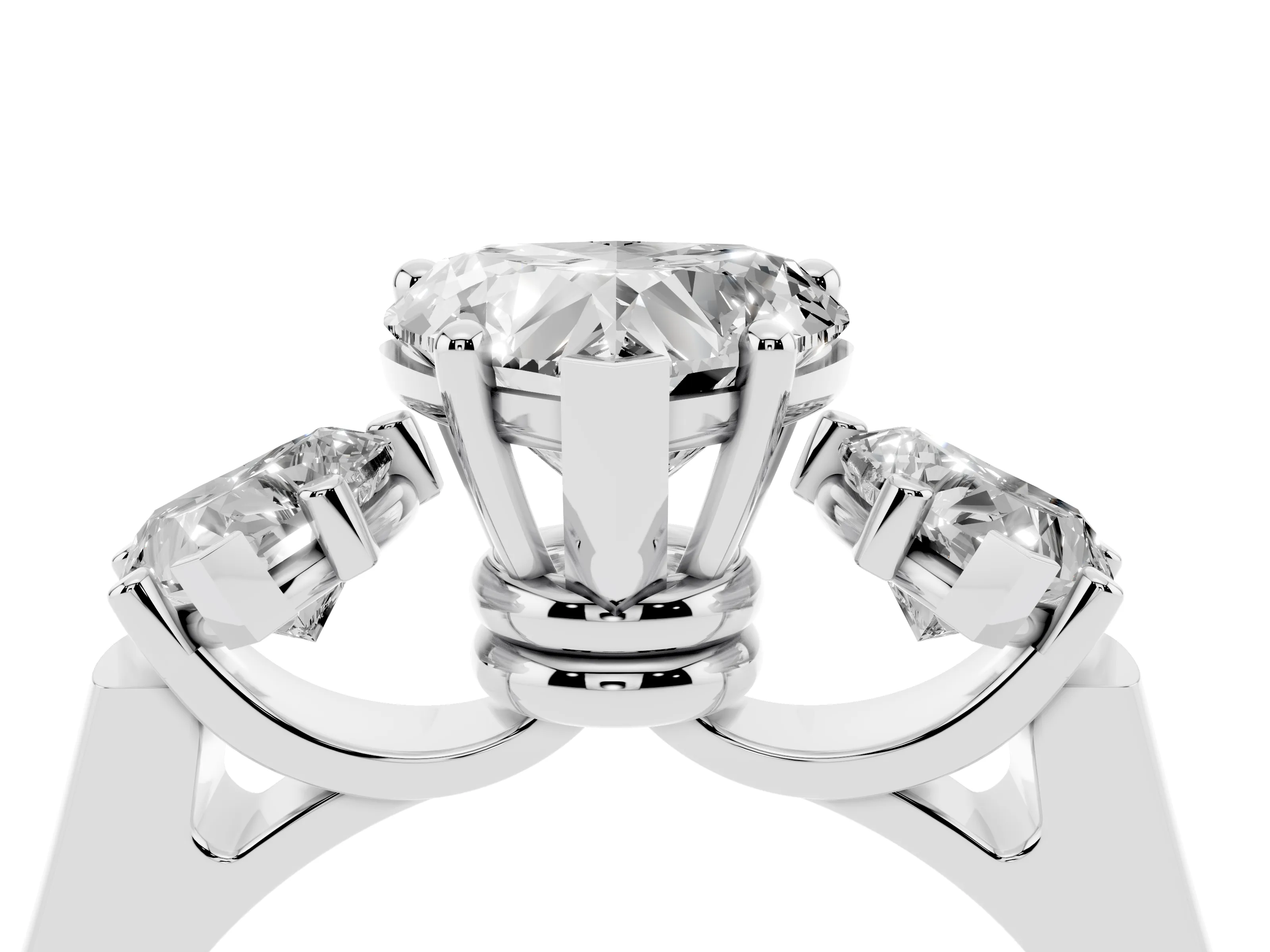 Heart Cut Diamond Three-Stone Trellis Ring Set in Platinum with Comfort Fit Band