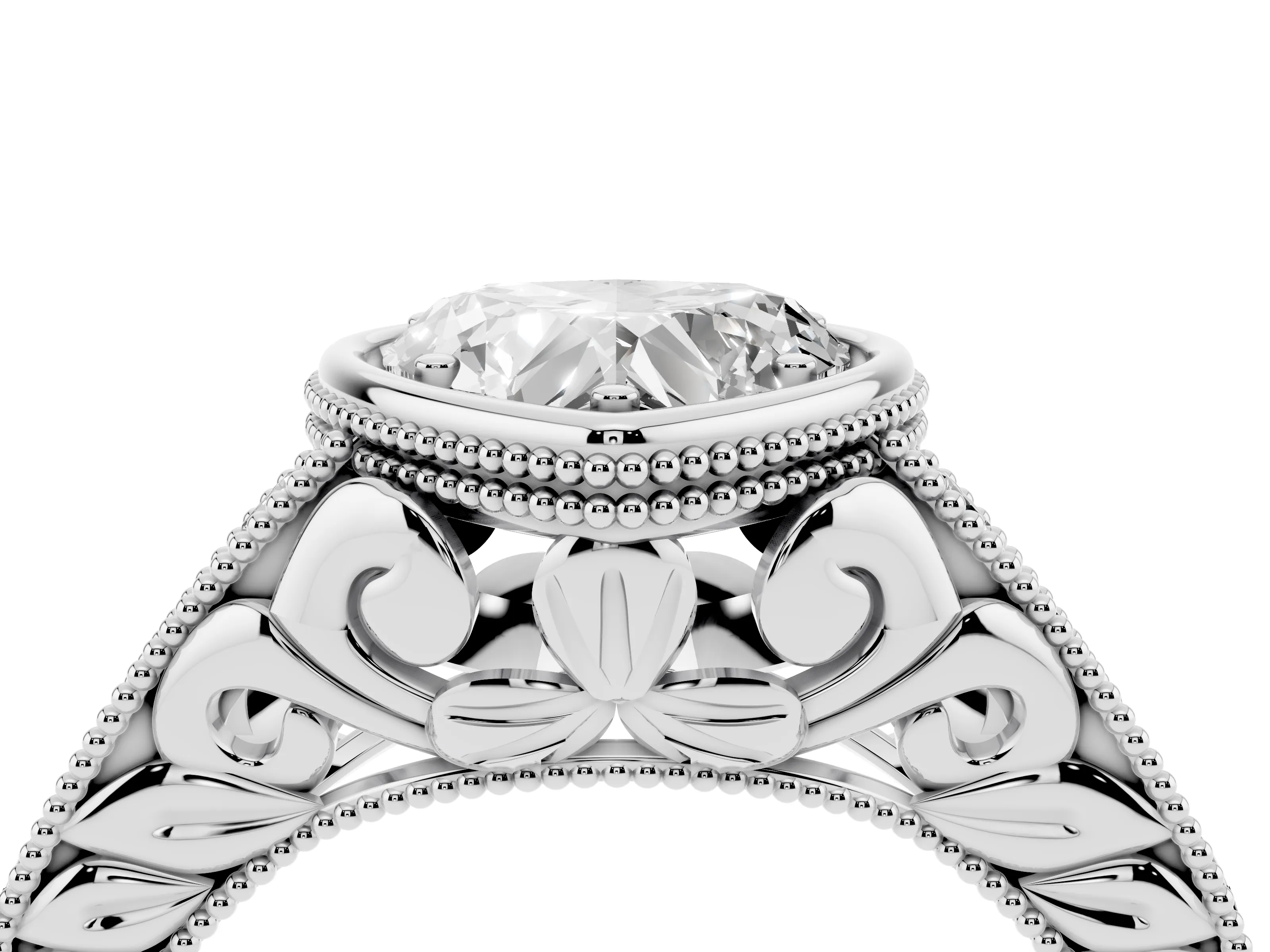 Bezel Set Heart Cut Diamond Milgrain Pavé Engagement Ring Set in Silver