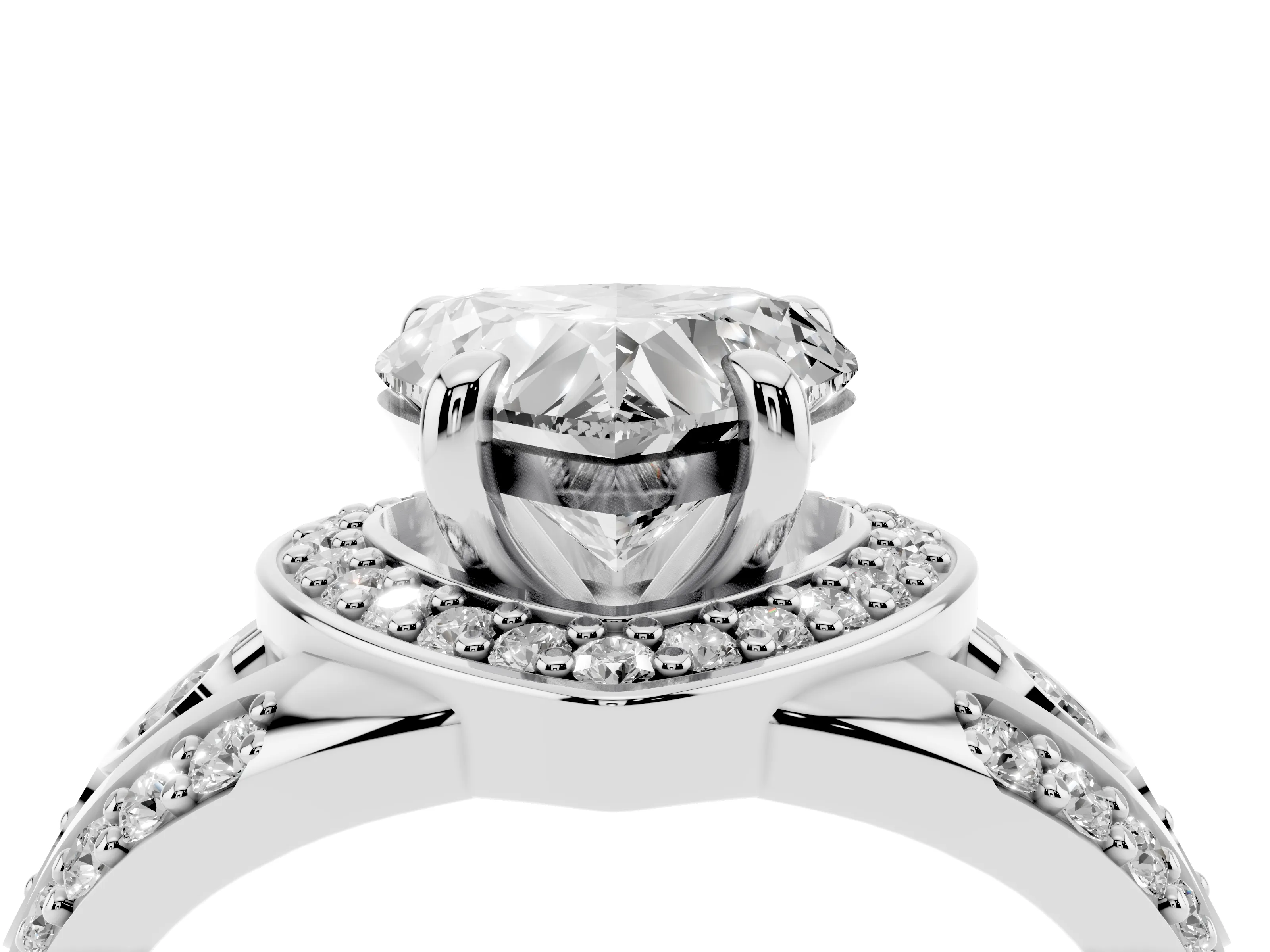 Heart Cut Diamond Halo Ring Set in Platinum with Pavé Split Shank and Bezel Accents
