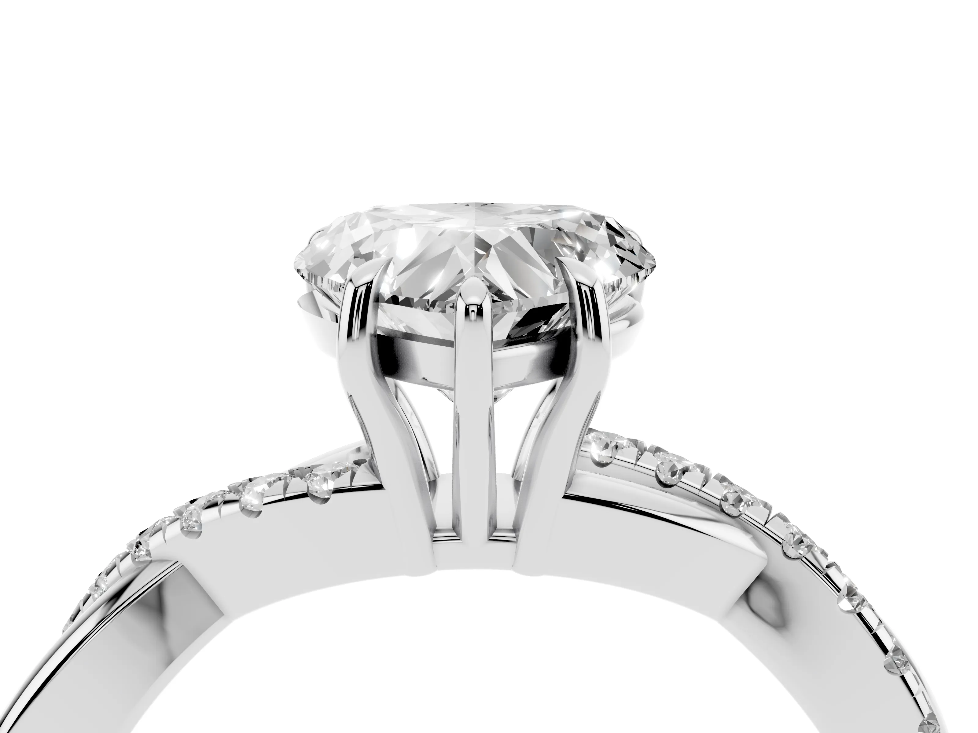Heart Cut Diamond Twisted Pavé Band Ring Set in Silver with Prong Setting