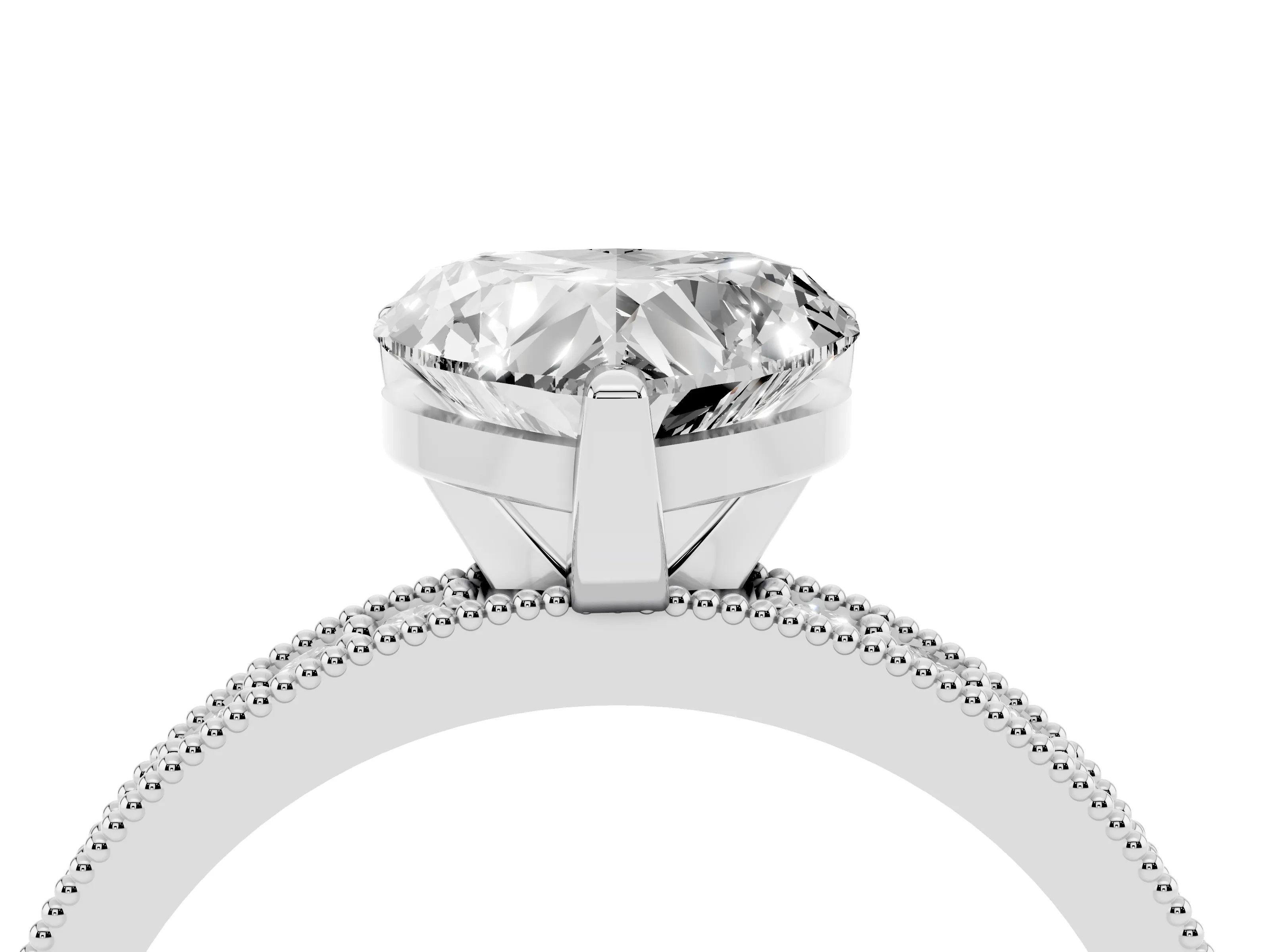 Heart Cut Diamond Milgrain Pavé Engagement Ring Set in Silver with Prong Setting