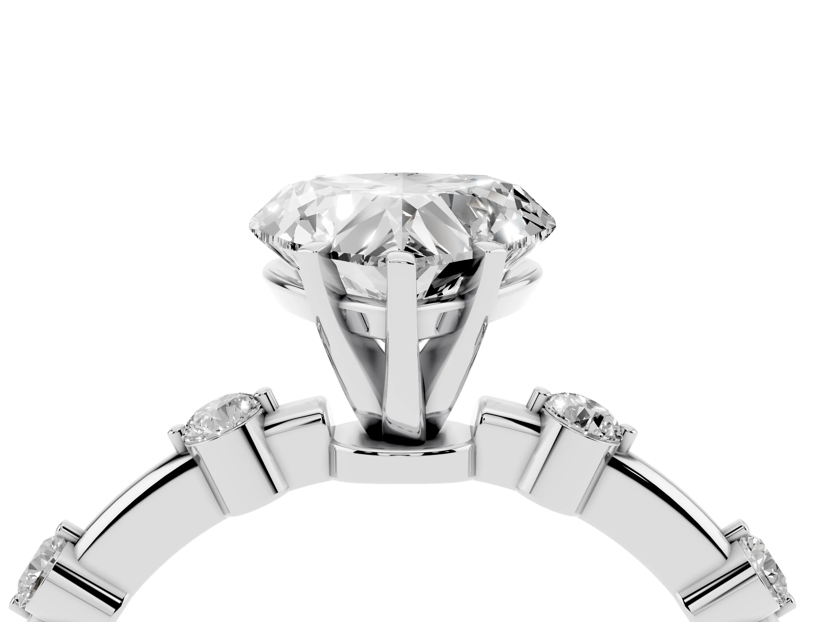 Heart Cut Diamond Solitaire Ring Set in White gold with Bezel Set Side Stones and Prong Setting