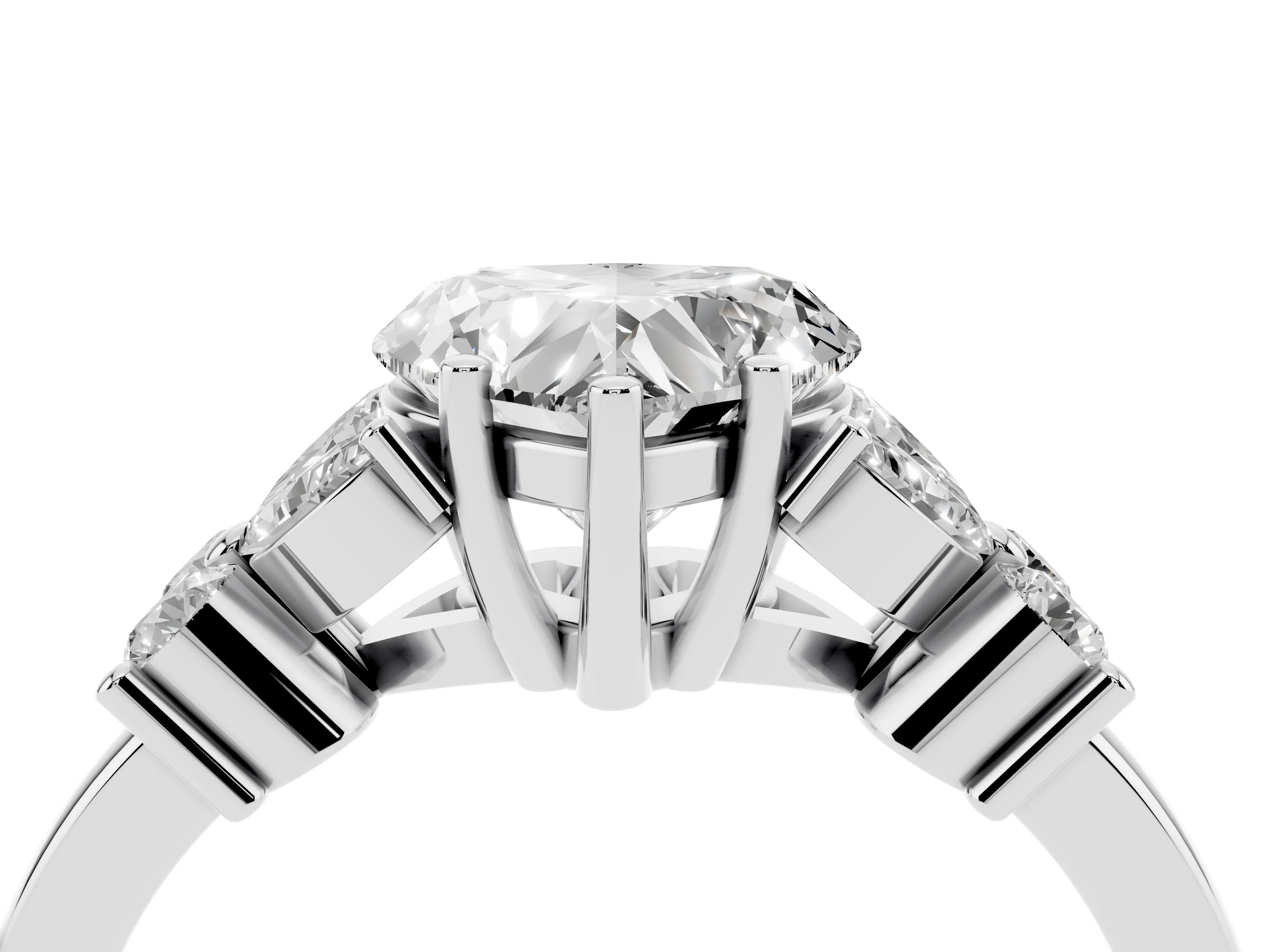 Heart Cut Diamond Floral Cluster Ring Set in Platinum with Marquise Petals and Prong Setting