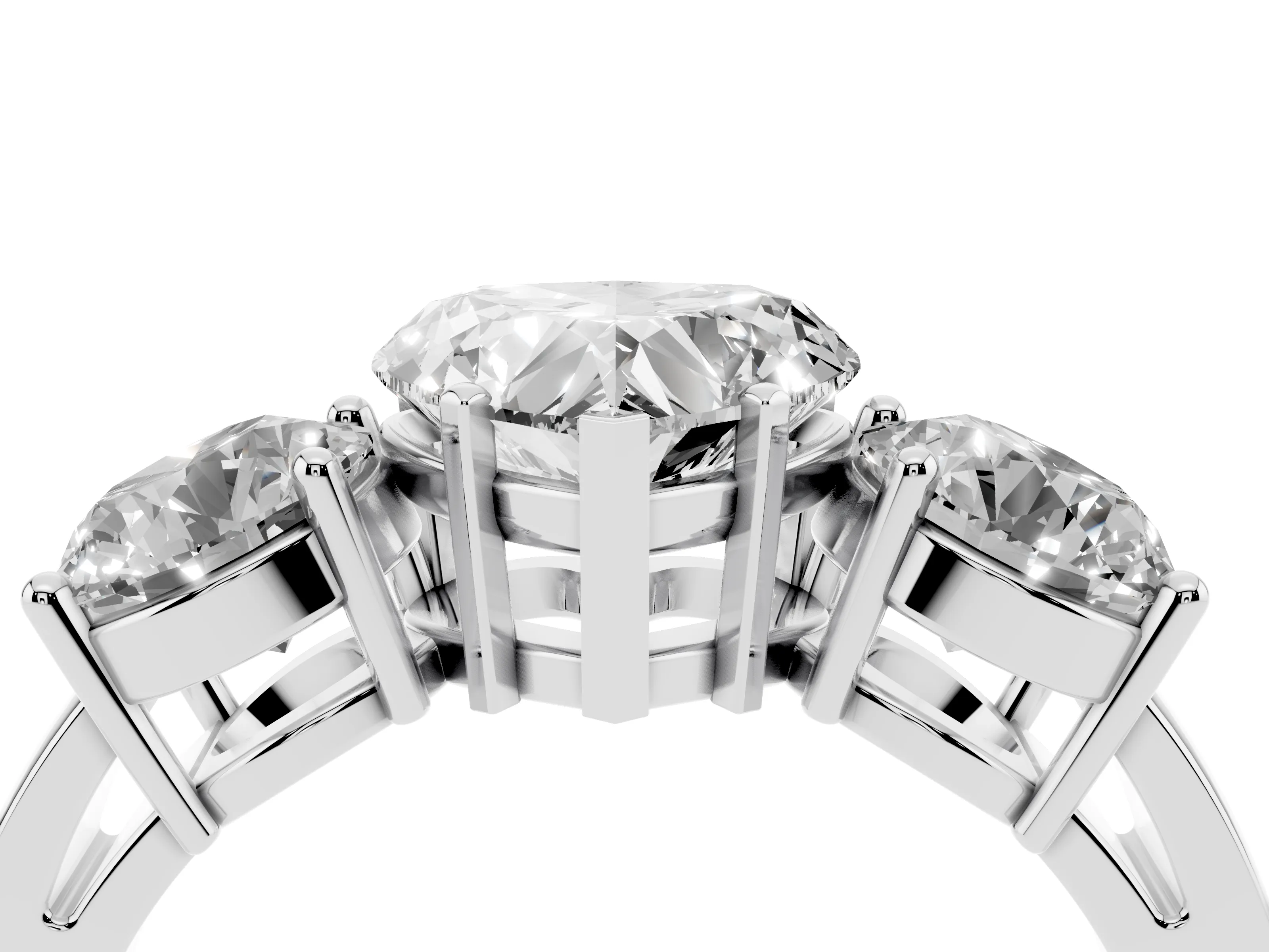 Heart Cut Diamond Three-Stone Ring Set in Platinum with Round Side Stones and Classic Band