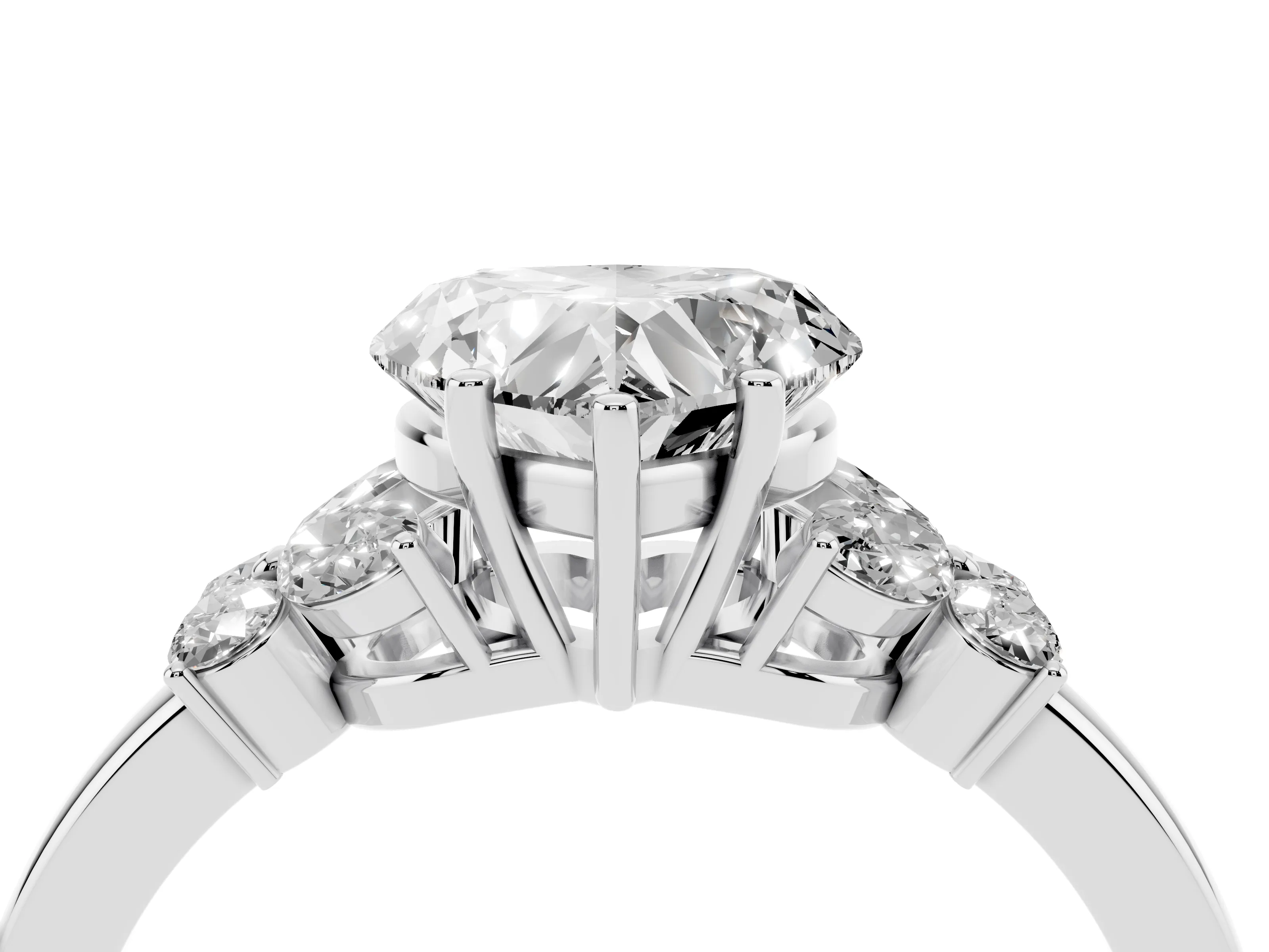 Heart Cut Diamond Solitaire Floral Ring Set in White gold with Marquise Petals and Prong Setting