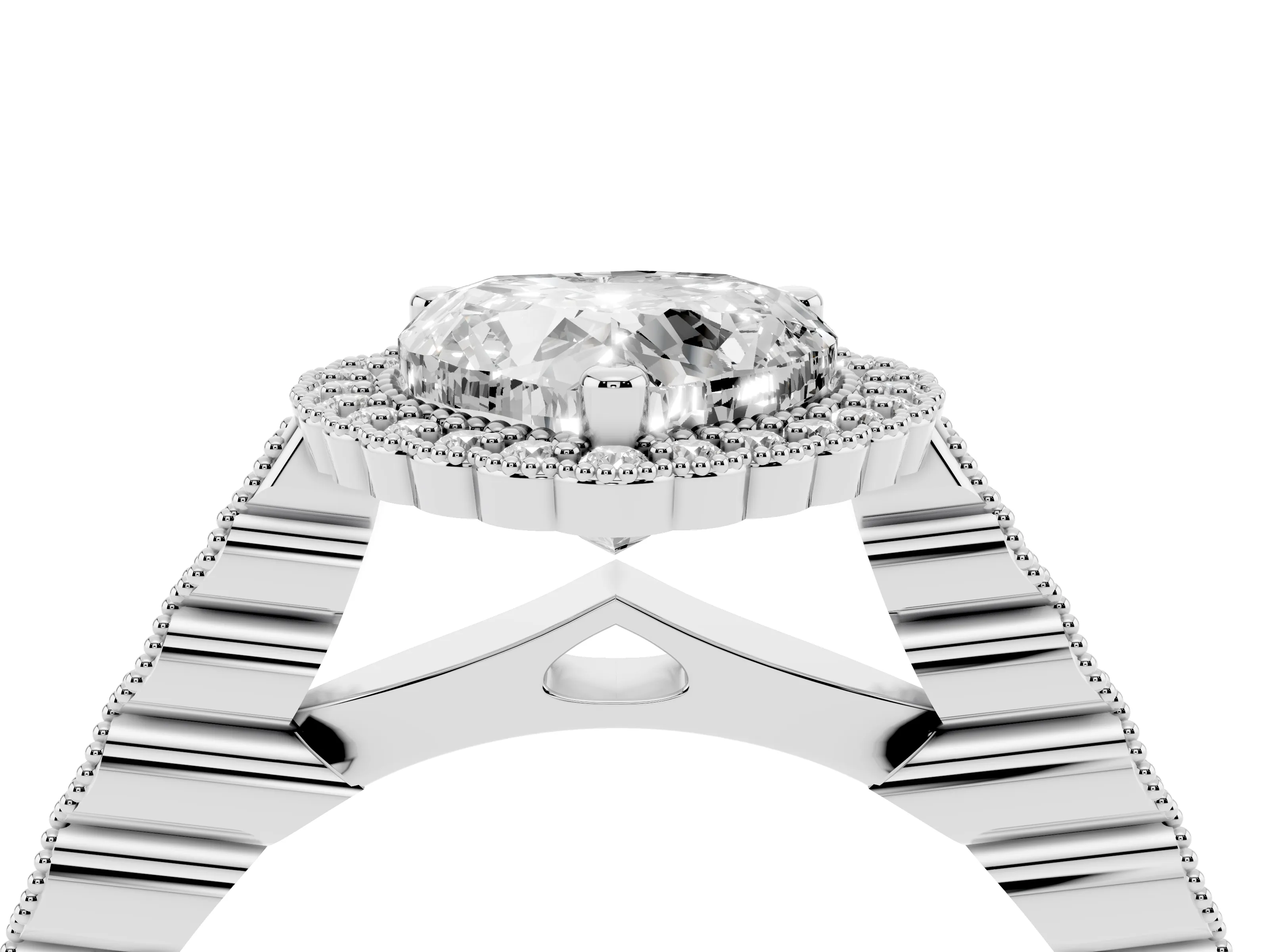 Heart Cut Diamond Halo Ring Set in Platinum with Pavé Milgrain Band