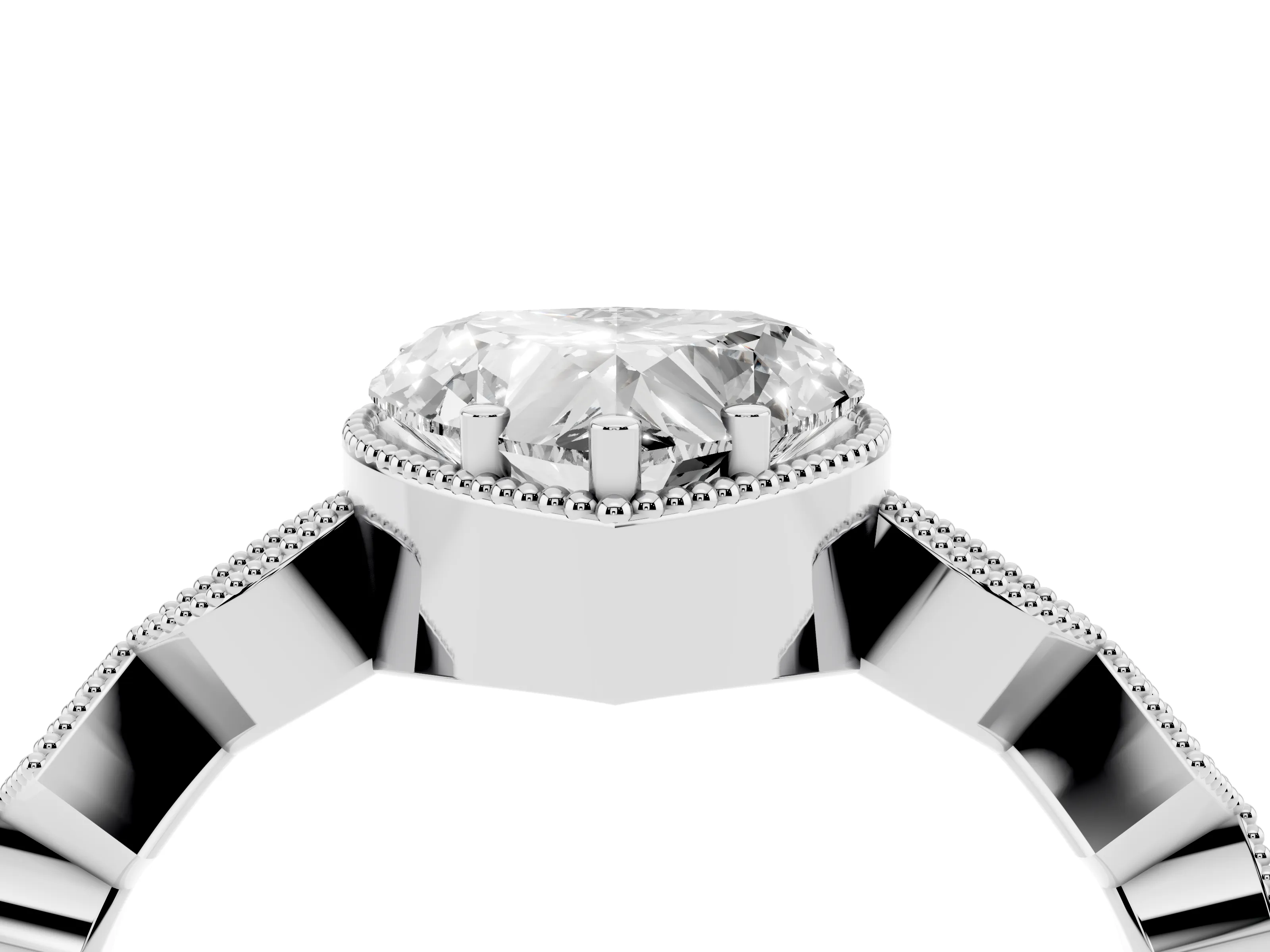 Heart Cut Diamond Milgrain Marquise Twist Band Ring Set in Silver with Prong Setting