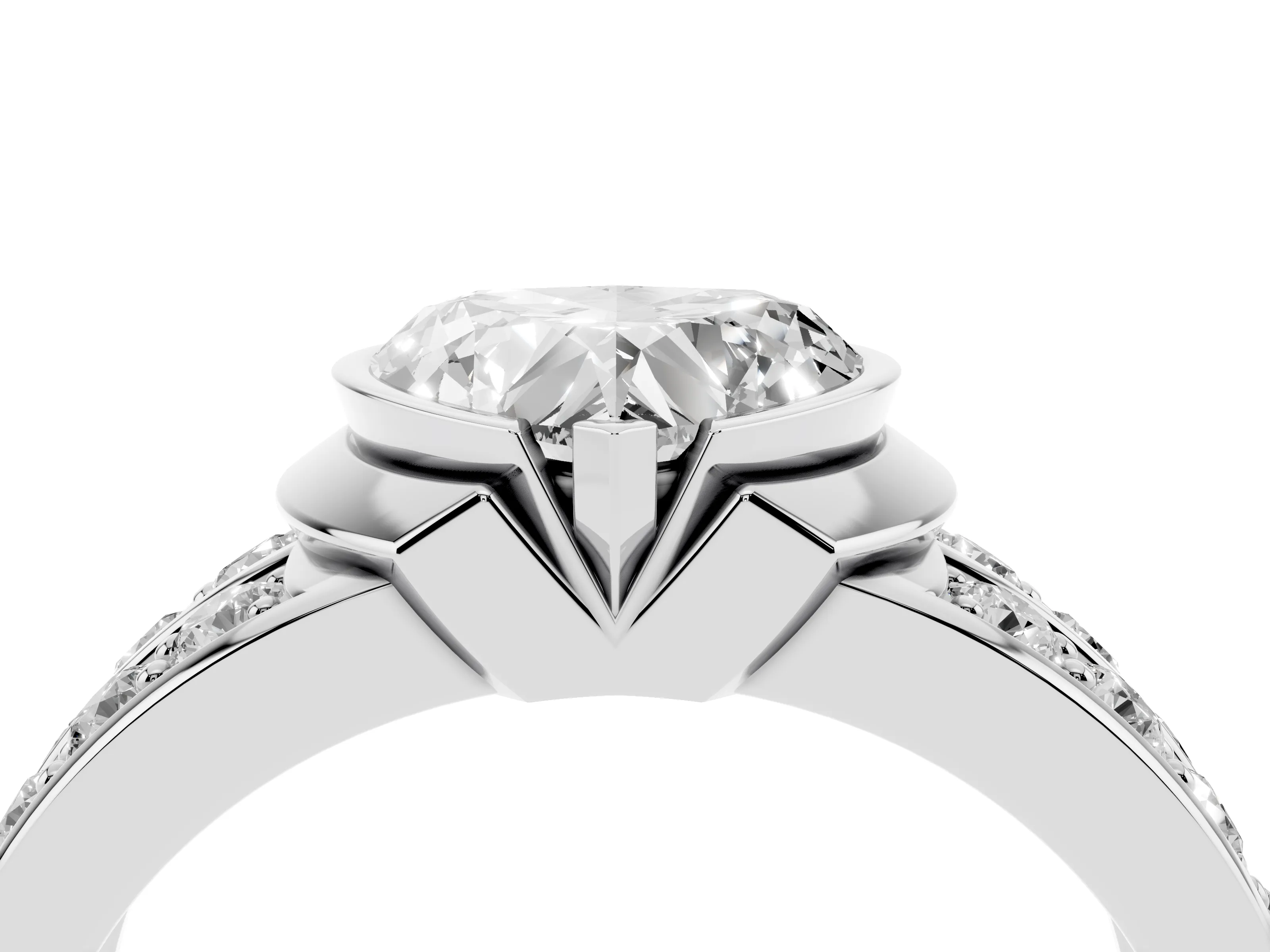 Heart Cut Diamond Wide Channel Set Band Ring Set in White gold with Bezel Setting