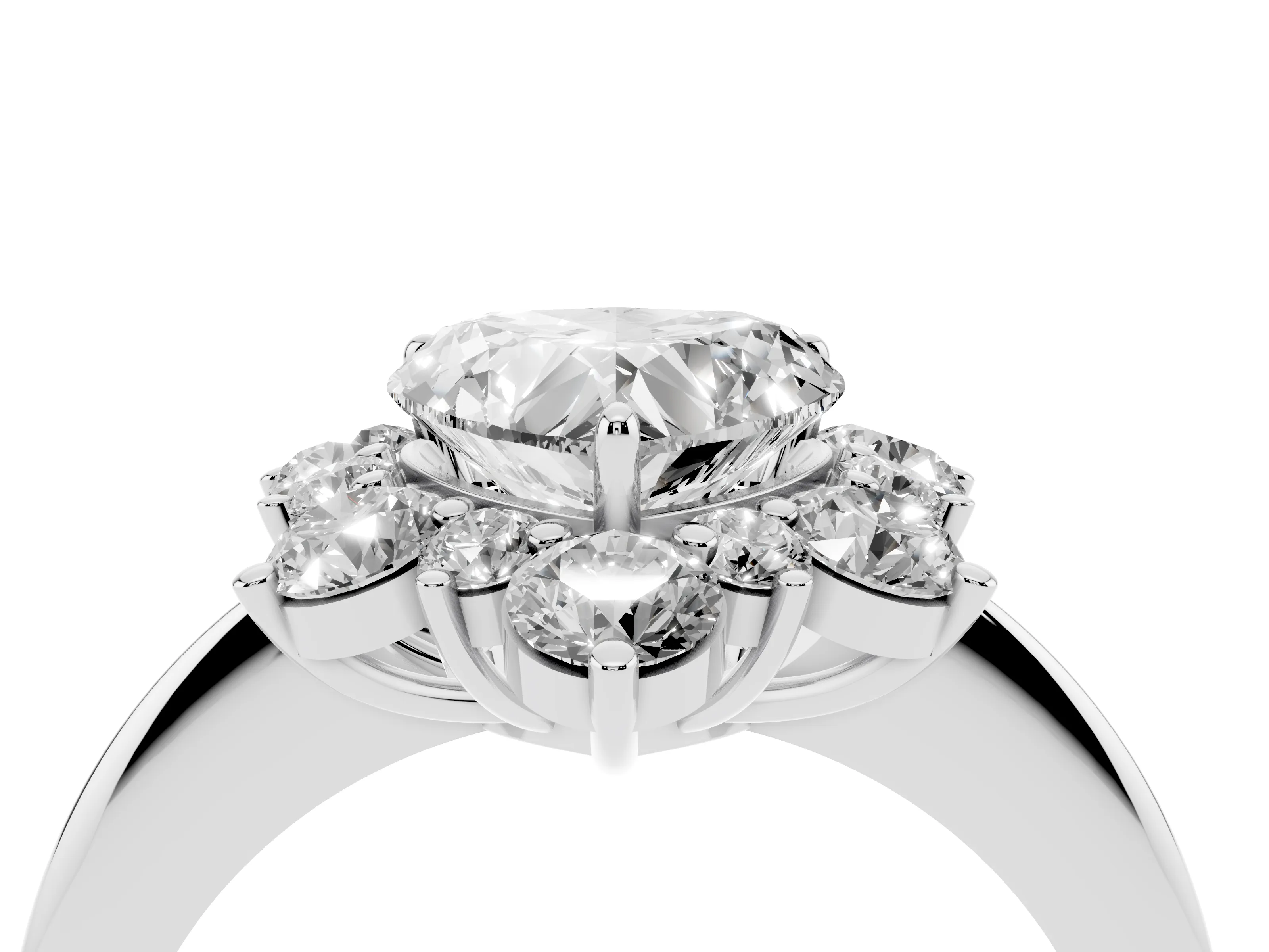 Heart Cut Diamond Cluster Halo Ring Set in White gold with Solitaire Band and Prong Setting