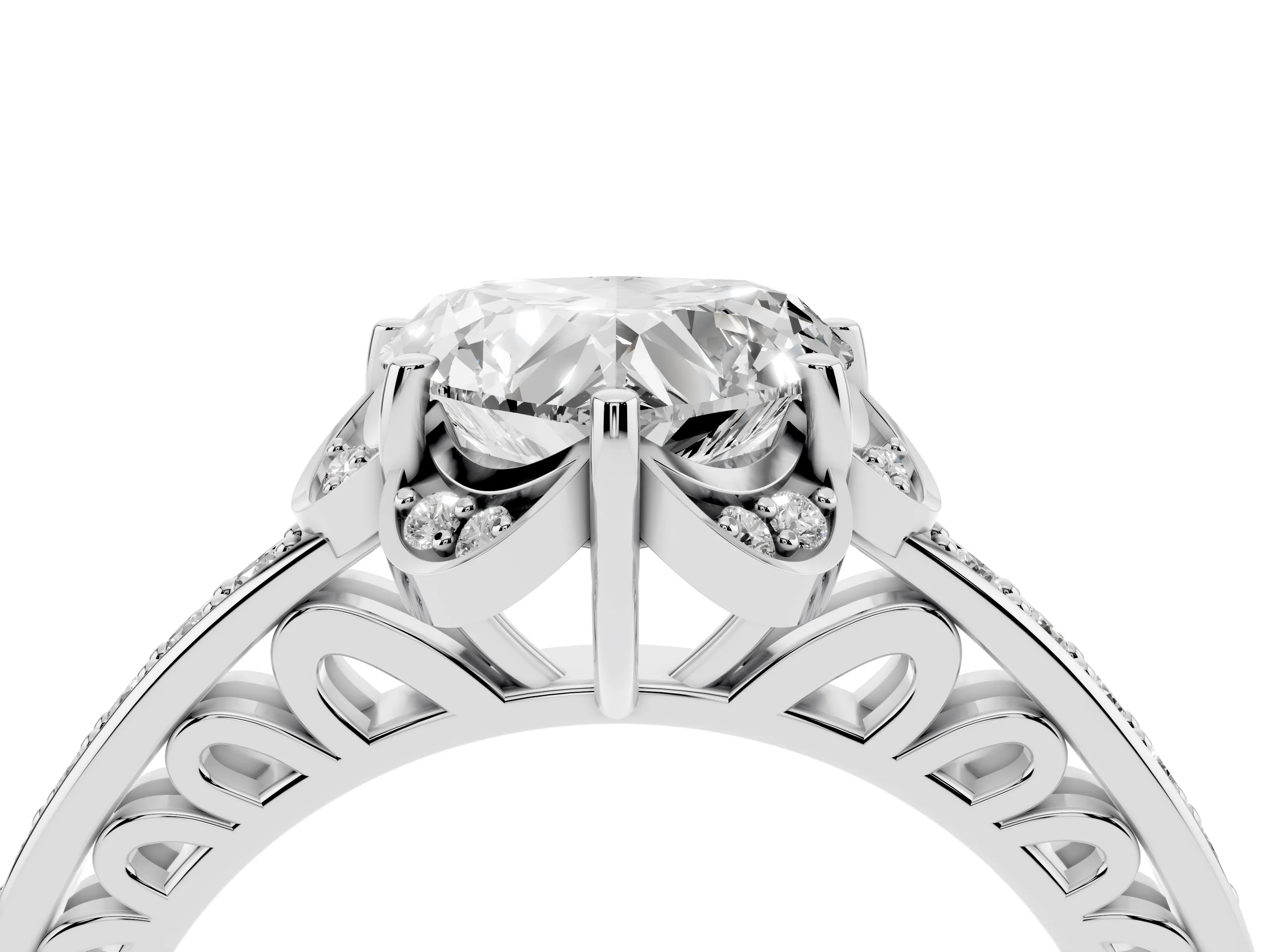 Heart Cut Diamond Halo Ring Set in Silver with Channel Set Band and Prong Setting