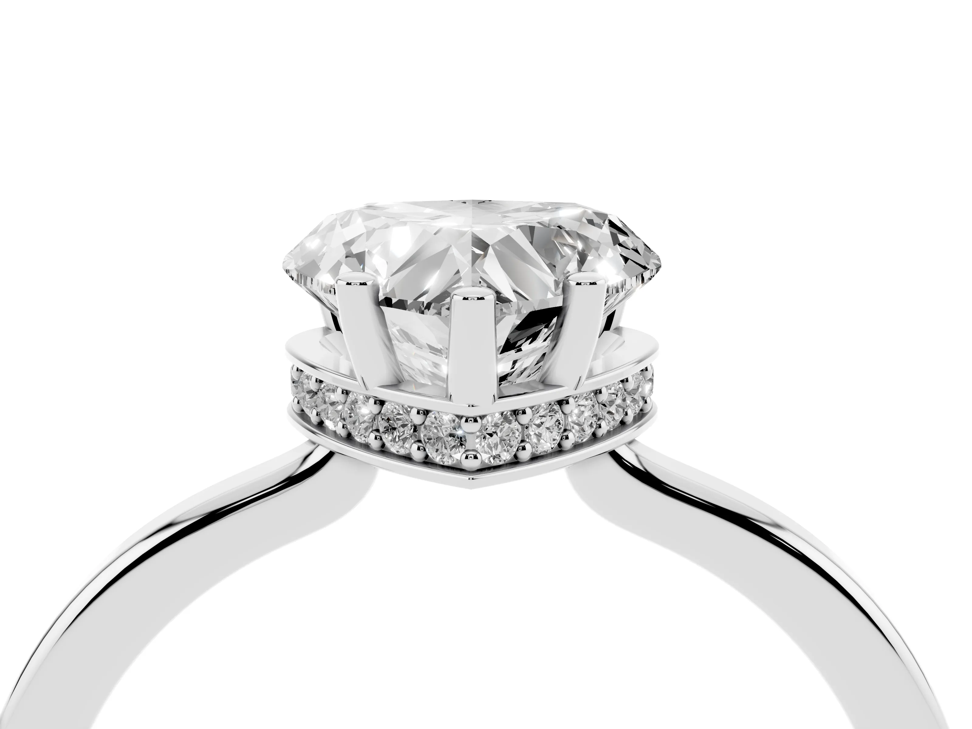 Heart Cut Diamond Solitaire Engagement Ring Set in Platinum with Prong Setting on a Plain Band