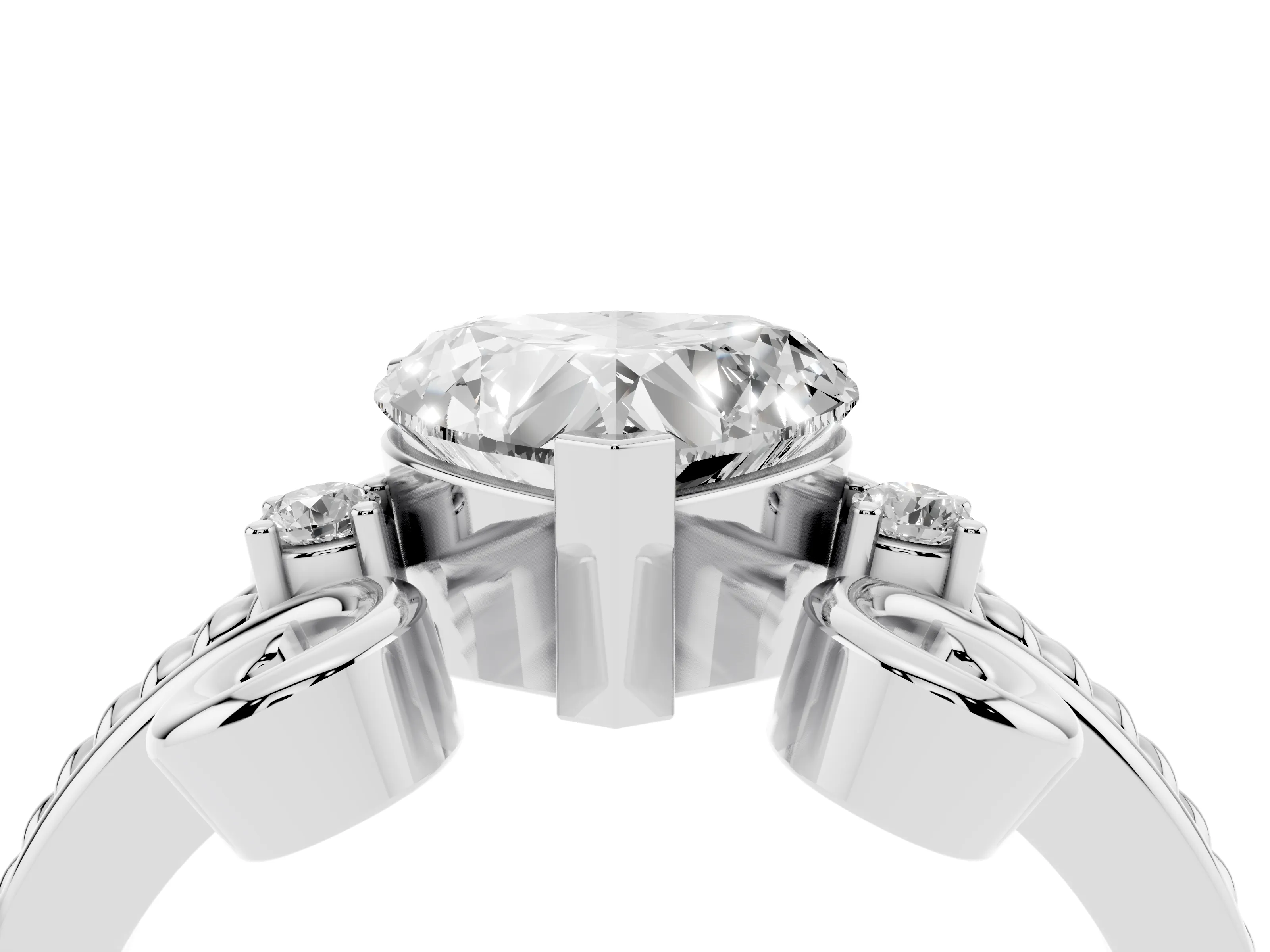 Heart Cut Diamond Twisted Band Solitaire Ring Set in Platinum with Scroll Prongs