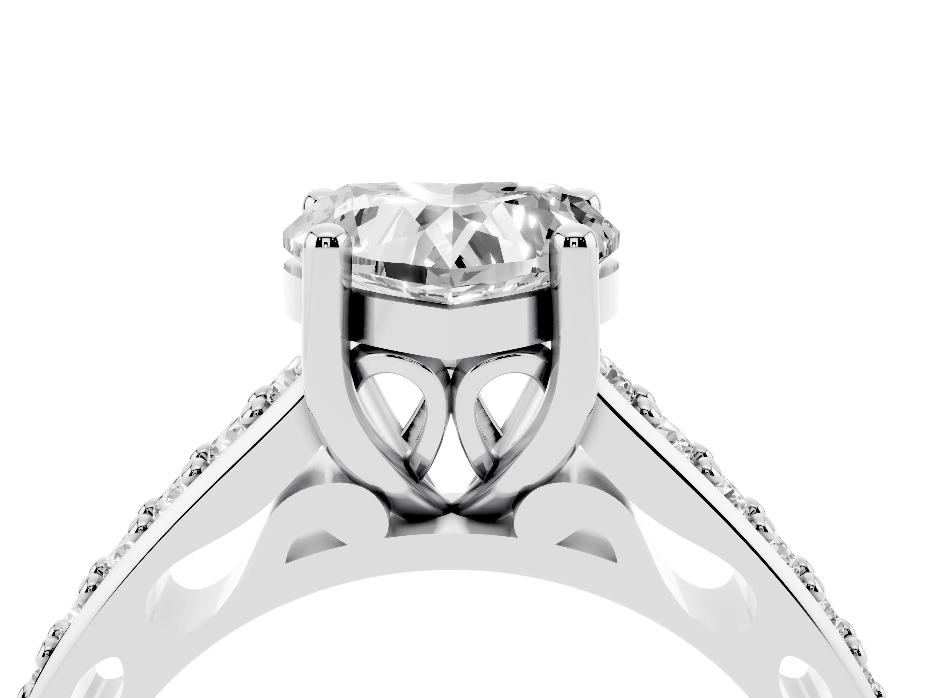 Heart Cut Diamond Prong Set Solitaire Engagement Ring Set in White gold with Pavé Band