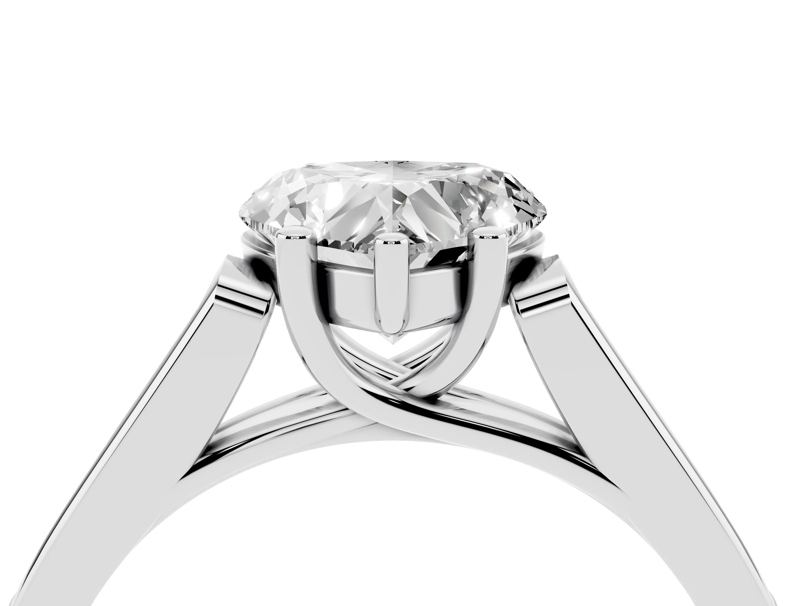 Heart Cut Diamond Solitaire Cathedral Engagement Ring Set in White gold with Channel-Set Band and Prong Setting