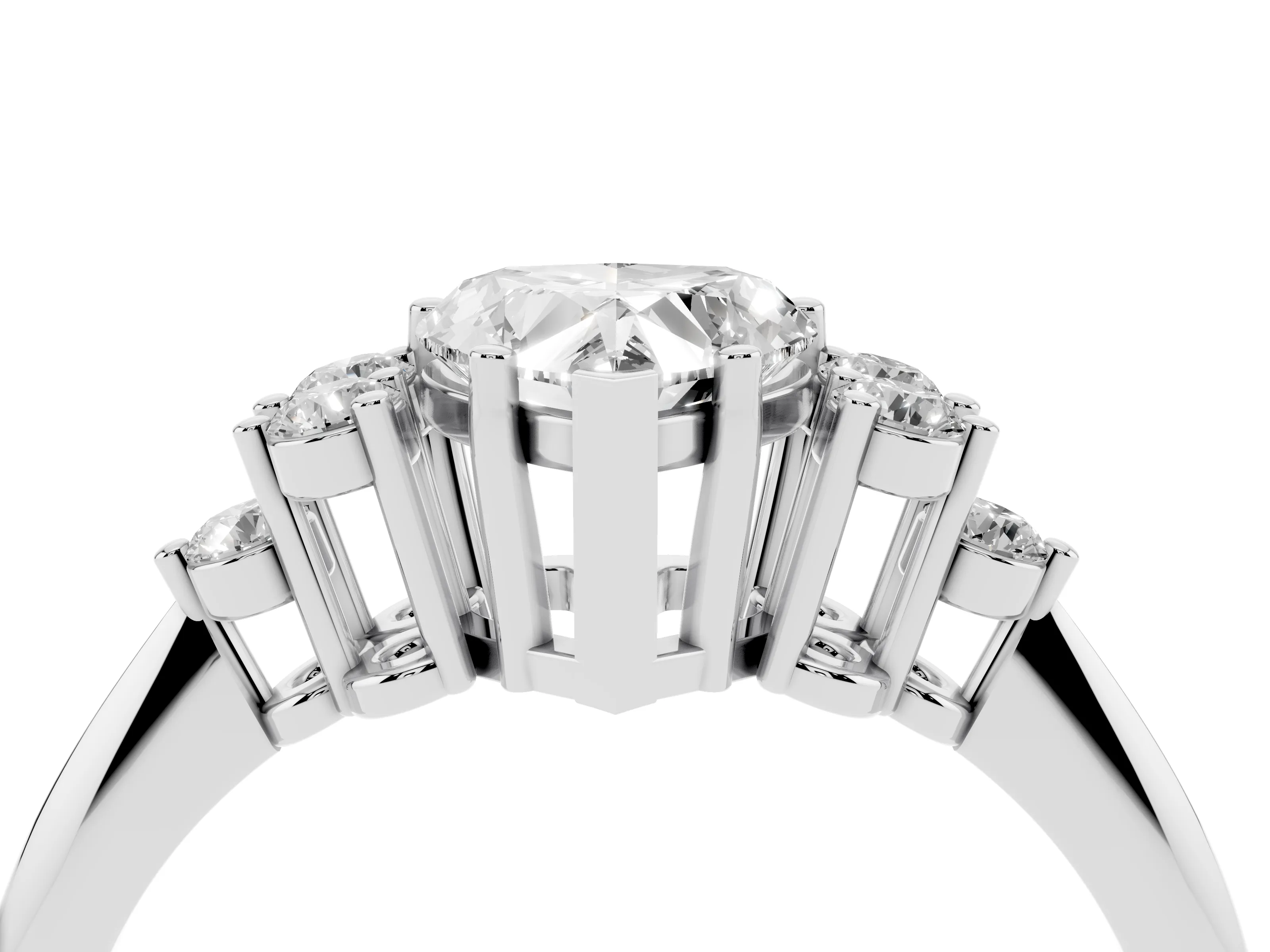 Heart Cut Diamond Cluster Ring Set in Platinum with Plain Band and Prong Setting