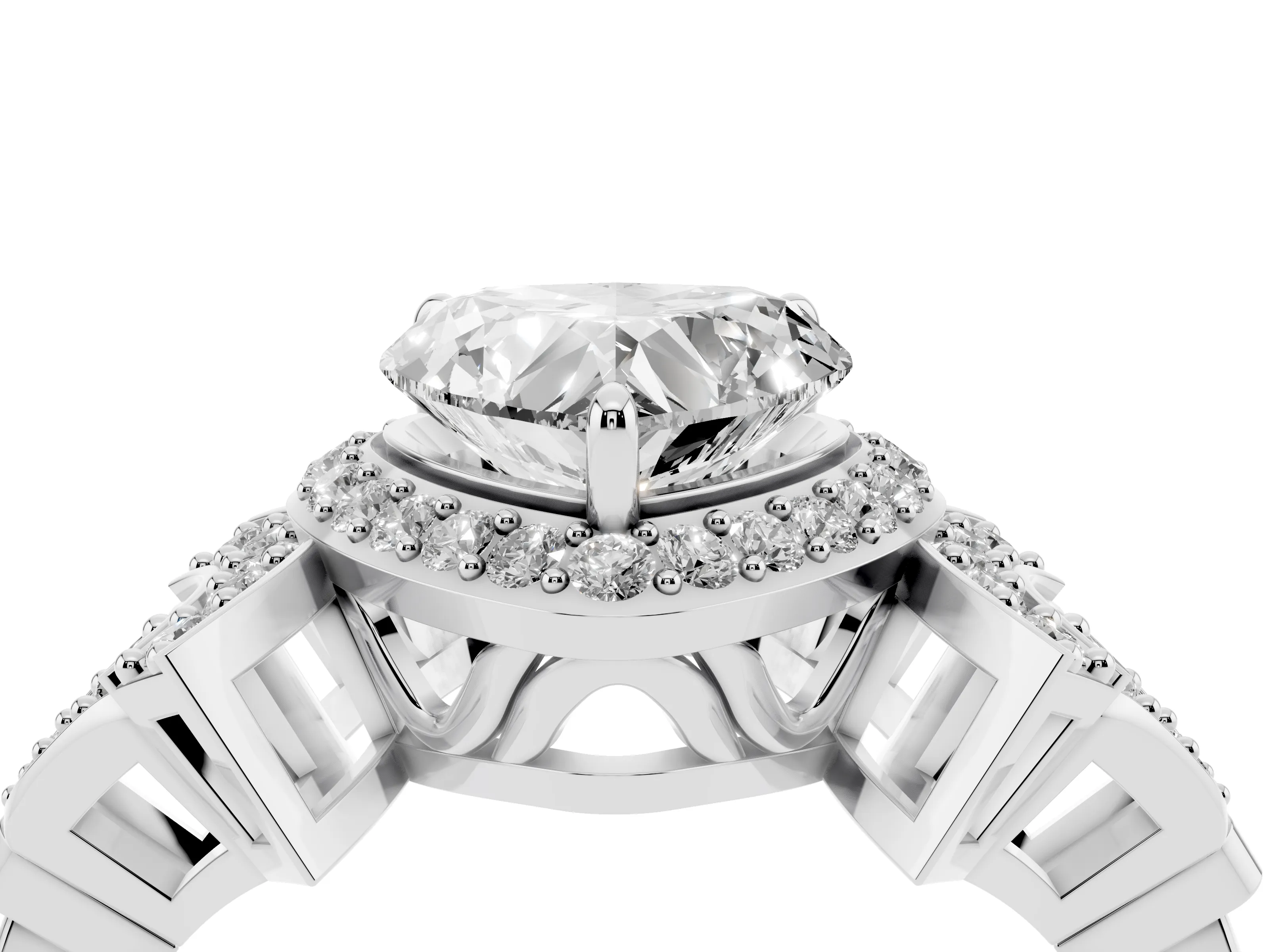Heart Cut Diamond Halo Engagement Ring Set in Silver with Accent Stone Split Shank