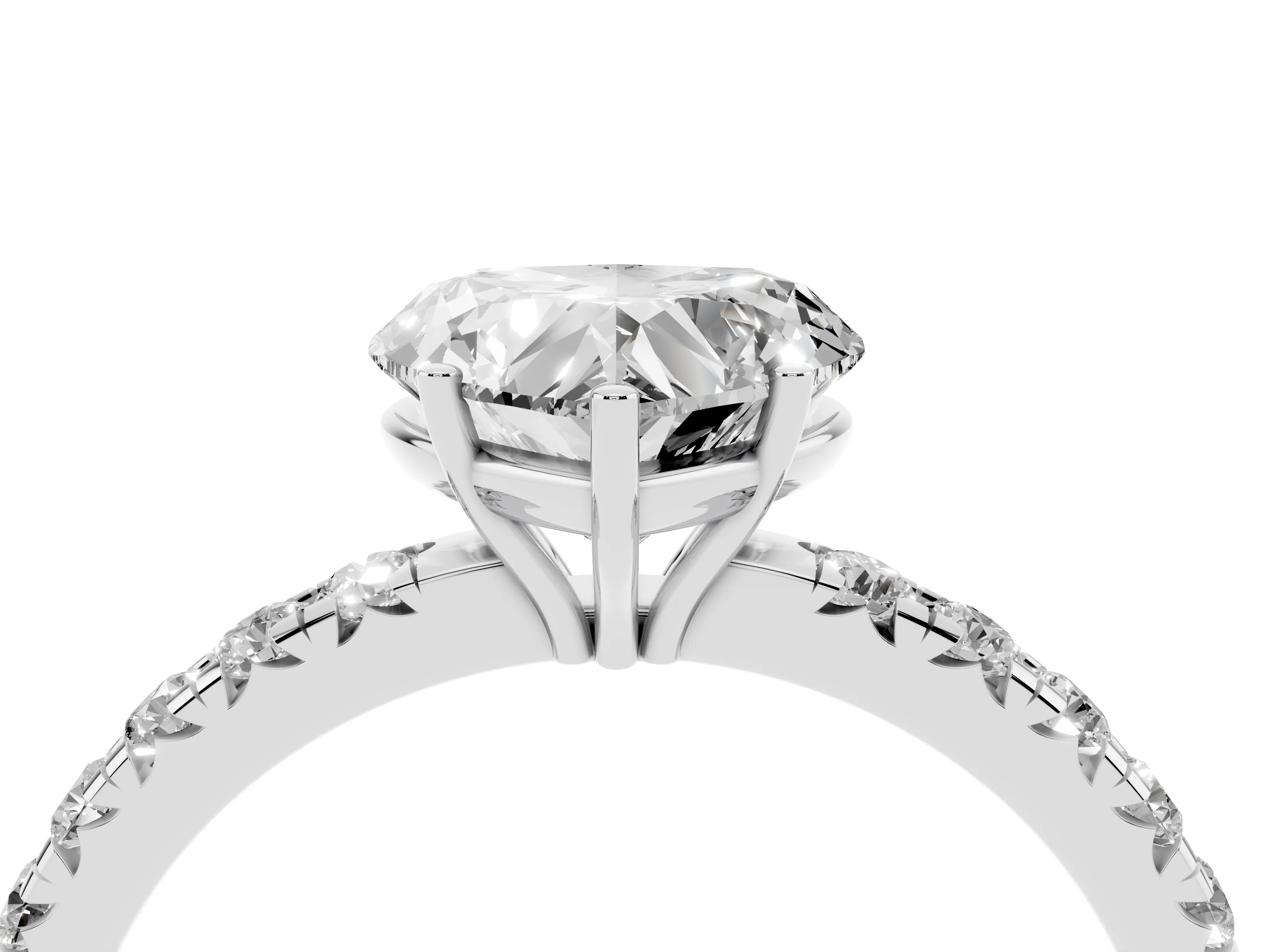 Heart Cut Diamond Pavé Solitaire Engagement Ring Set in Silver with Prong Setting