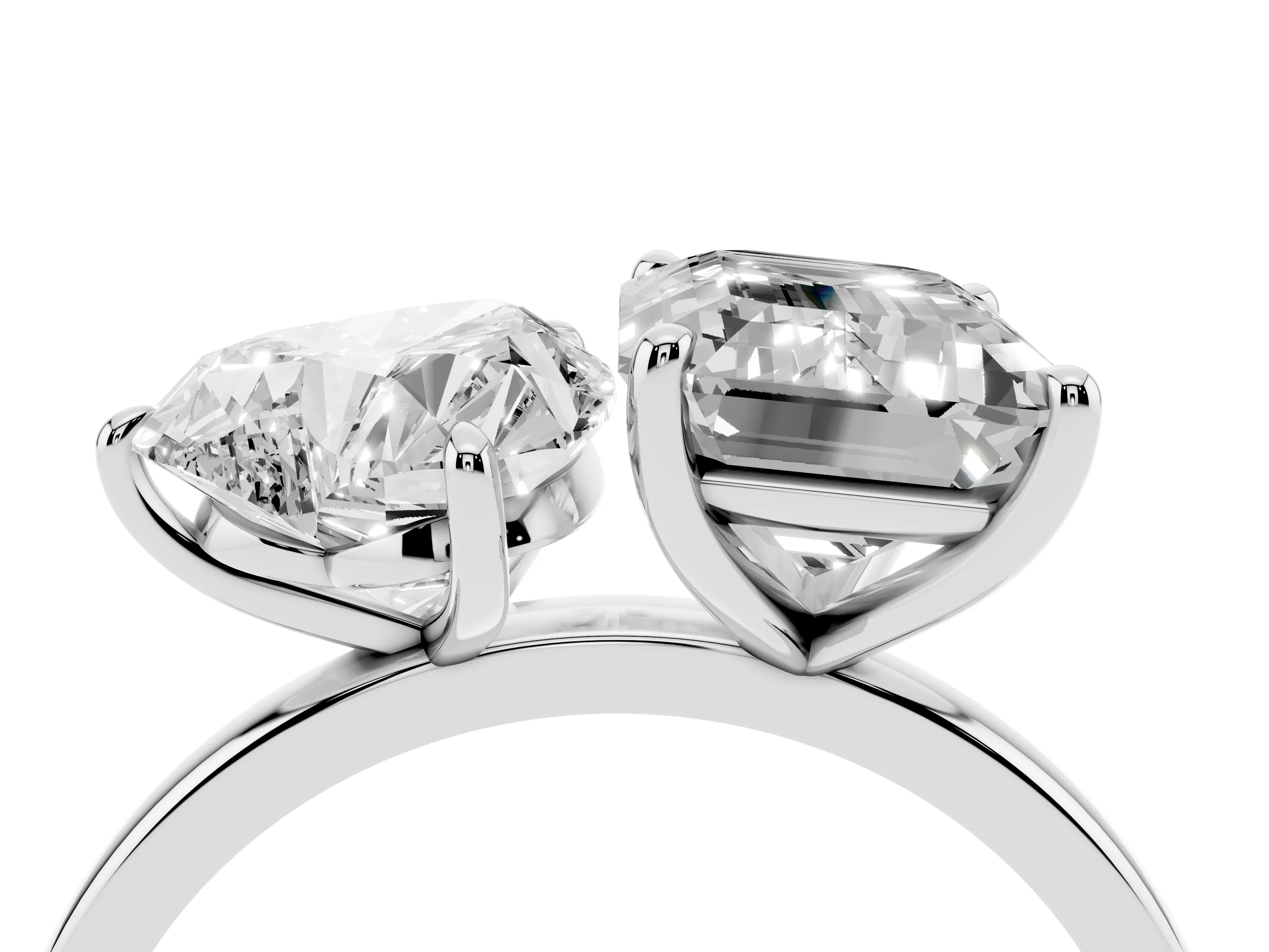 Heart Cut and Emerald Cut Toi Moi Ring Set in Silver with Prong Setting