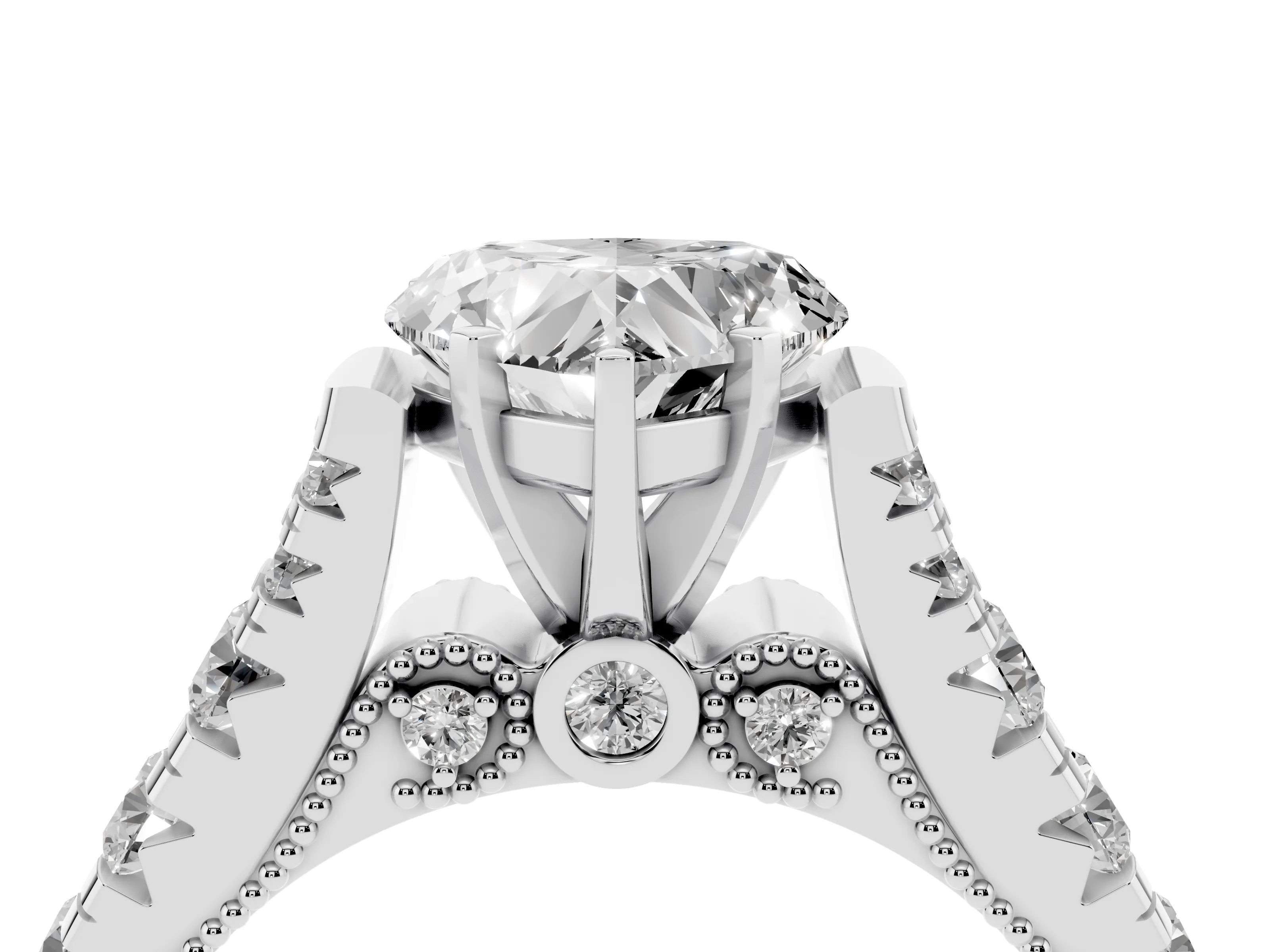 Heart Cut Diamond Classic Solitaire Ring Set in White gold with Pavé Band and Prong Setting