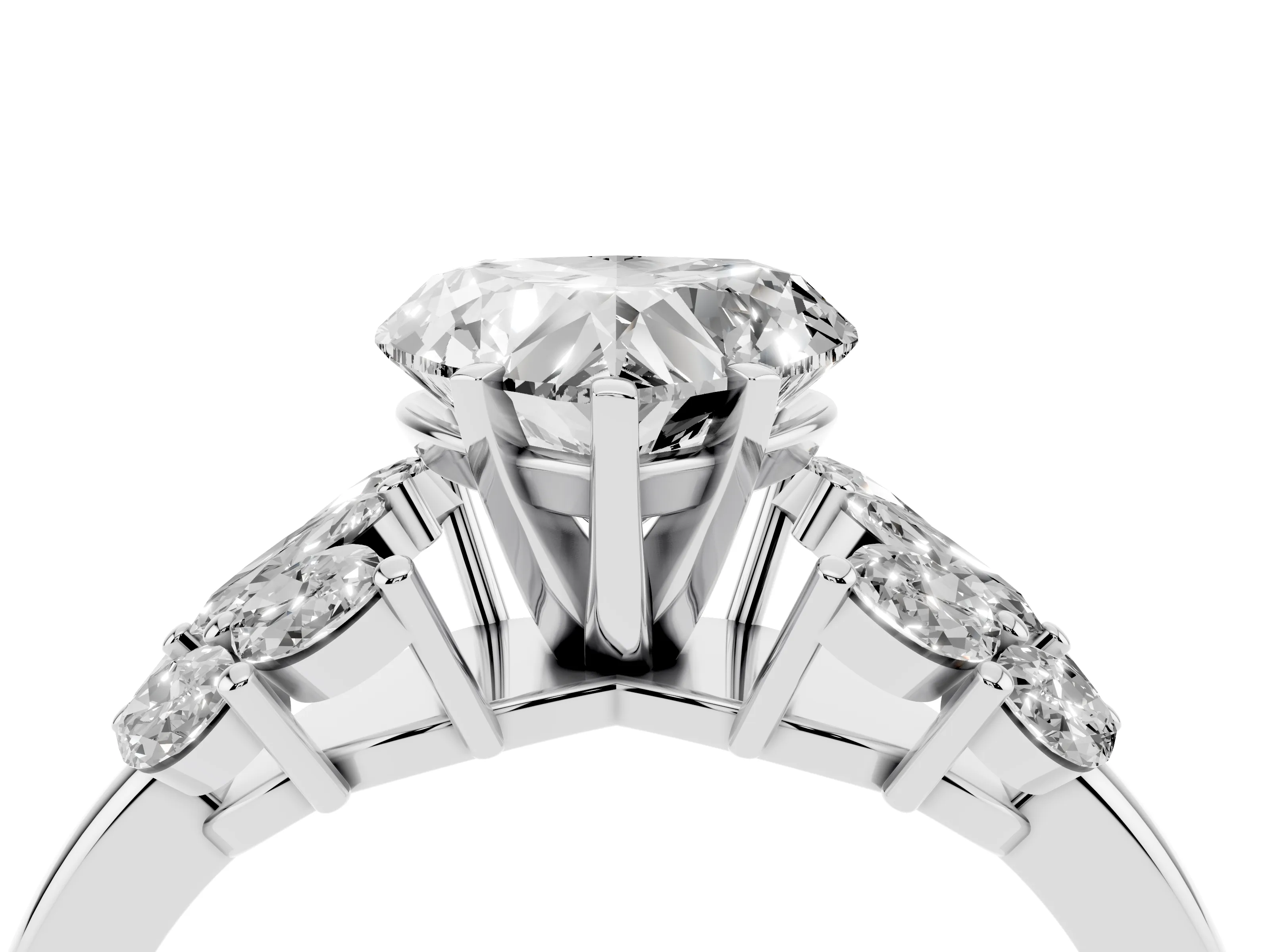 Heart Cut Diamond Cluster Leaf Design Ring Set in Platinum with Prong Setting