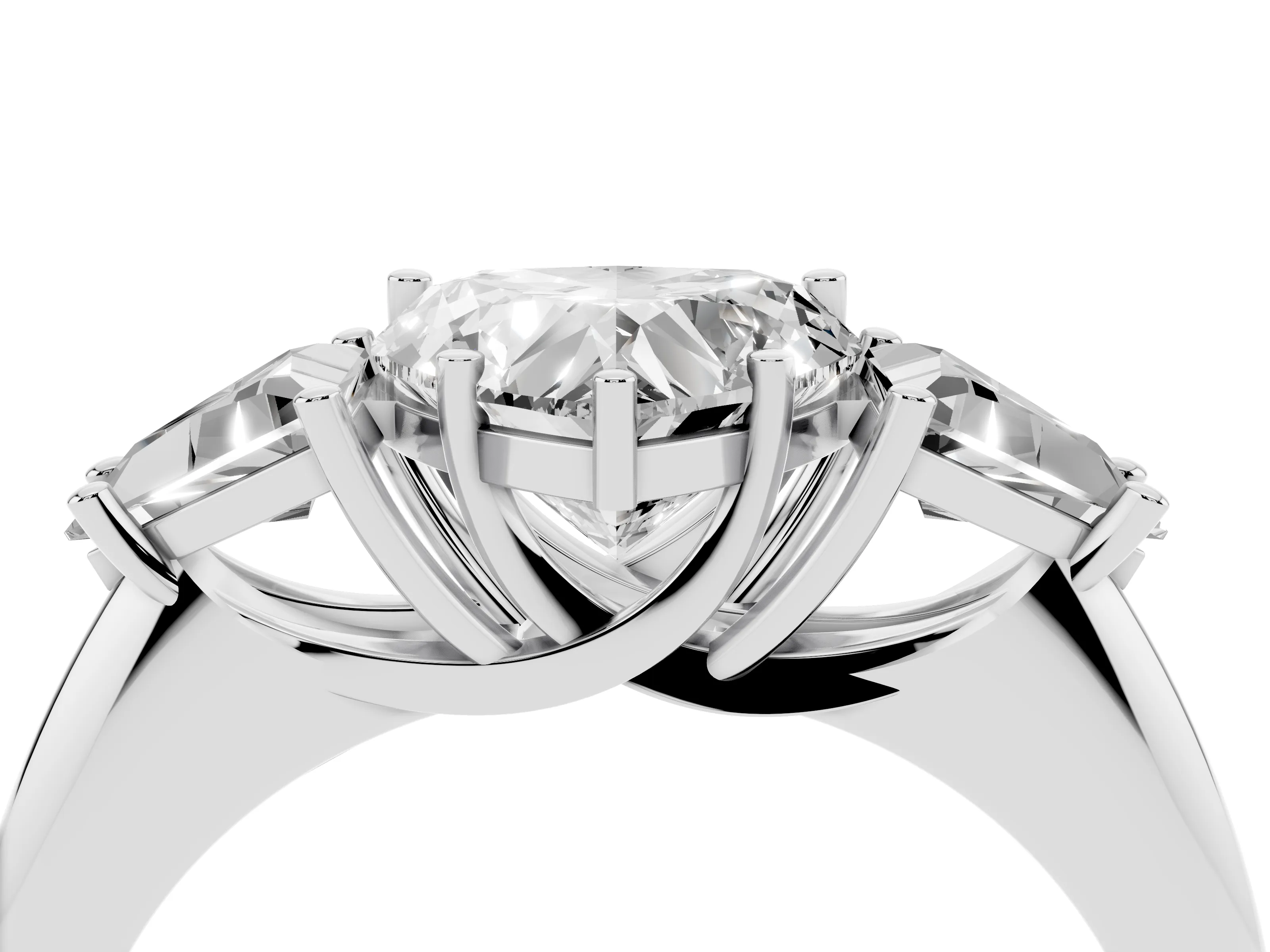 Heart Cut Diamond Three-Stone Engagement Ring Set in Silver with Trillion Side Stones