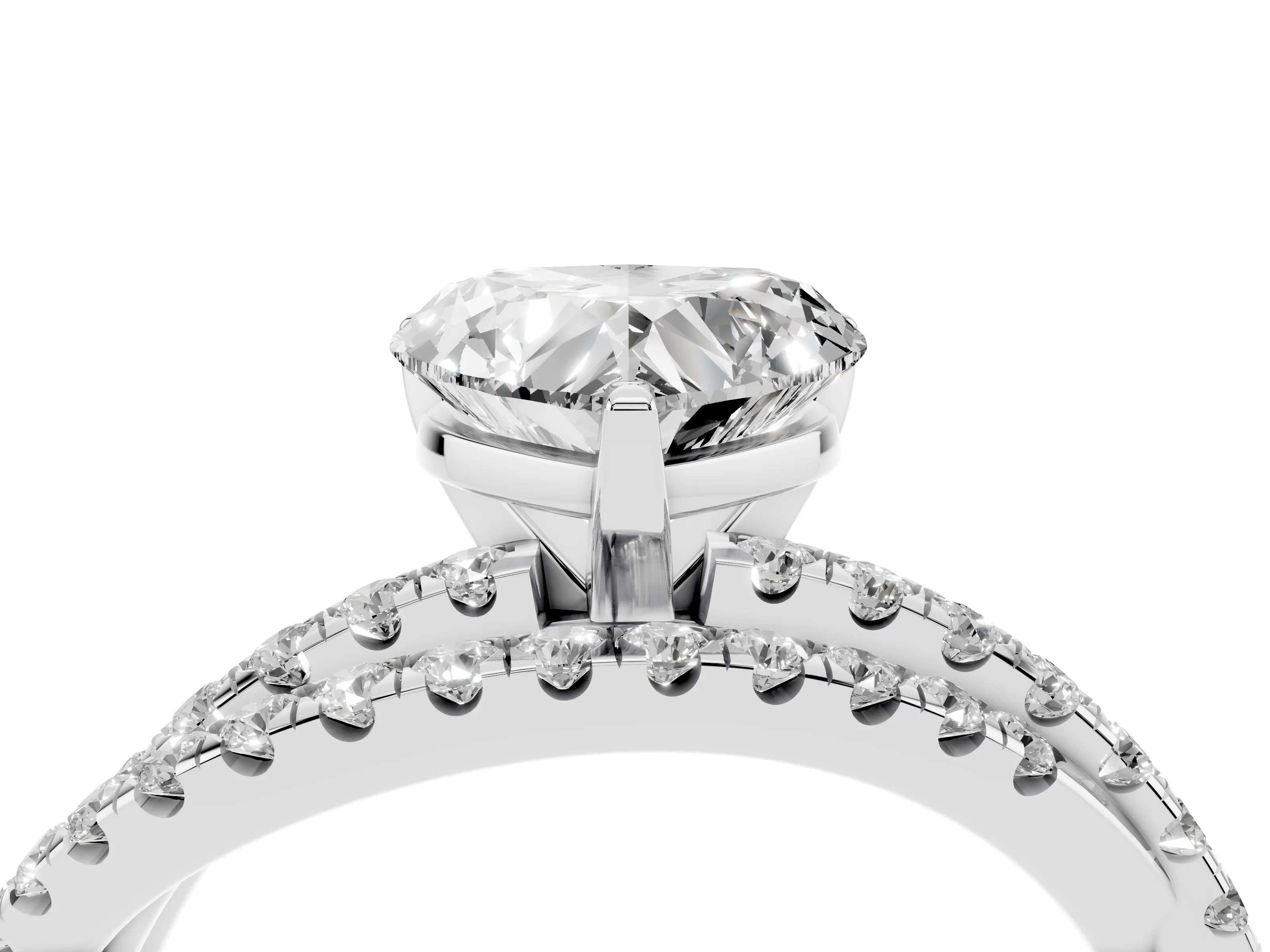 Heart Cut Diamond Solitaire Twist Band Ring Set in White gold with Pavé Setting and Prong Head