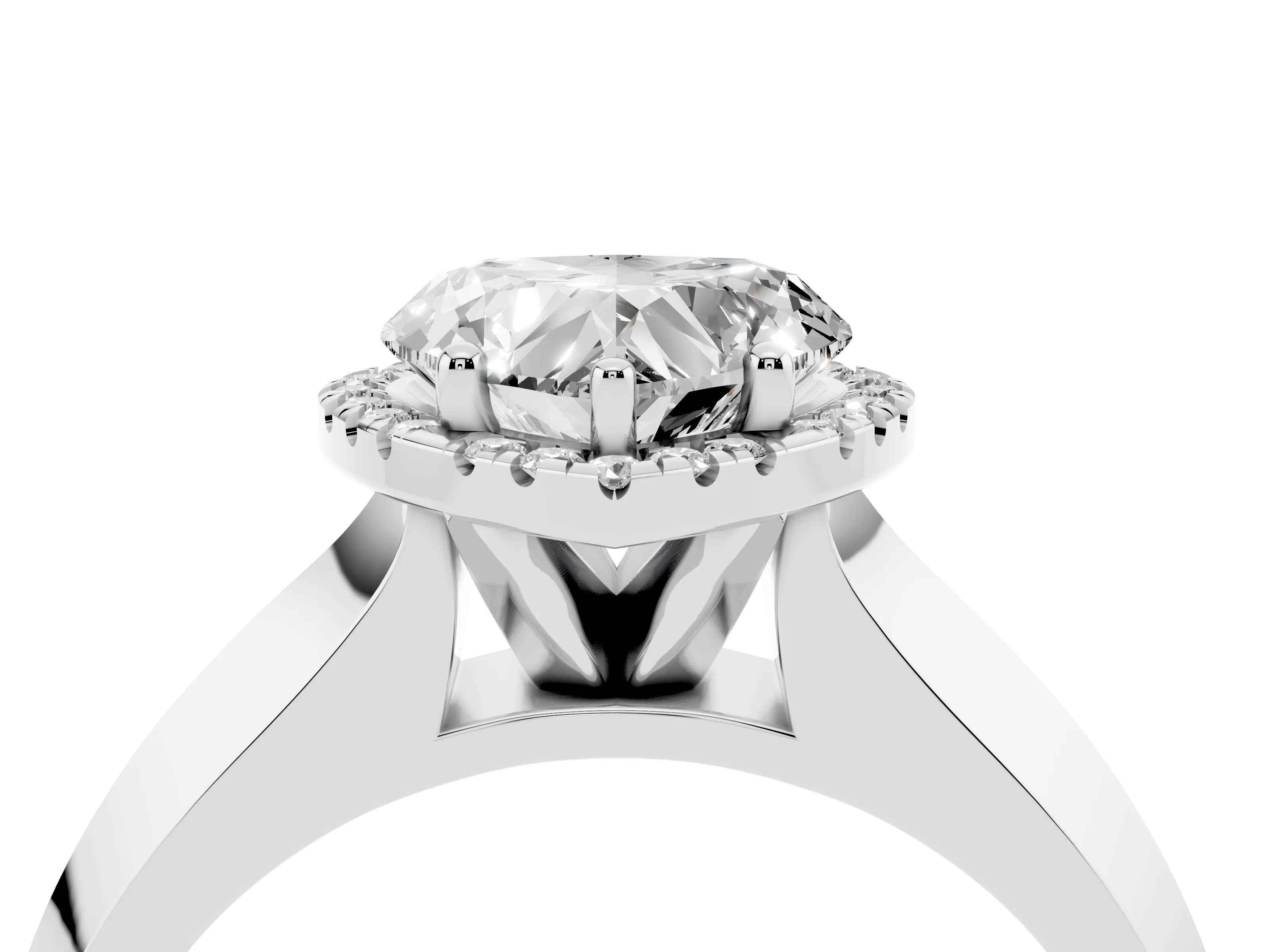 Heart Cut Diamond Halo Ring Set in Silver with Cathedral Band and Prong Setting