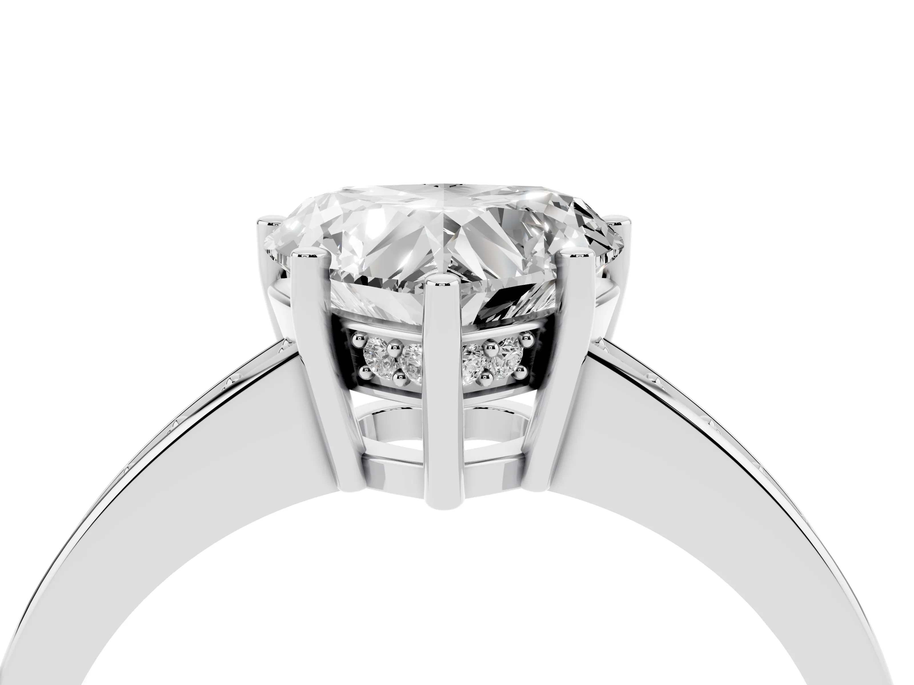 Heart Cut Diamond Pavé Band Prong Set Solitaire Ring Set in Platinum