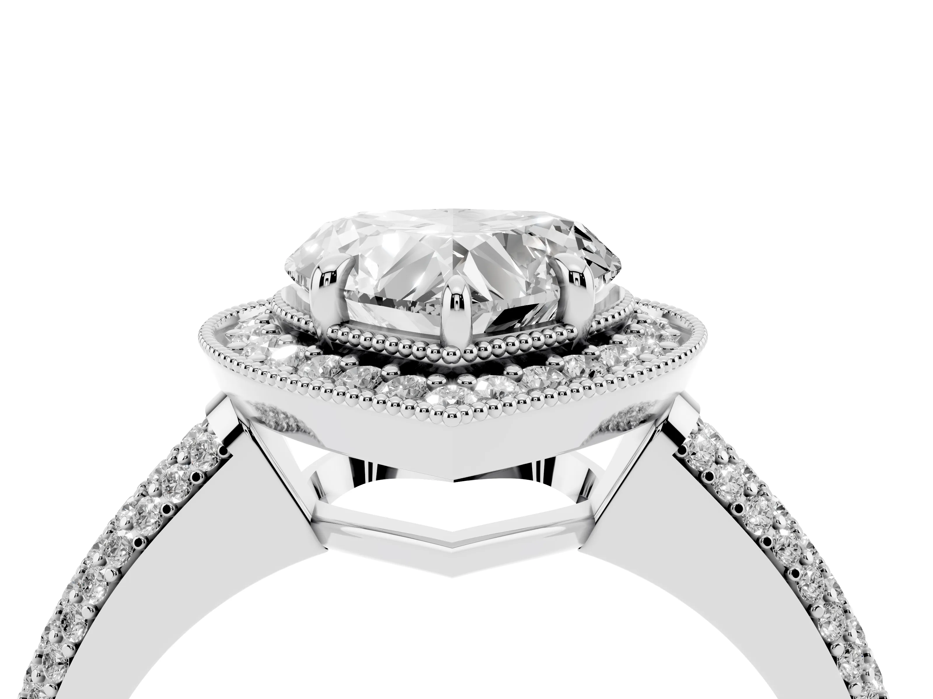 Heart Cut Diamond Halo Pavé Band Set in Silver with Prong Setting