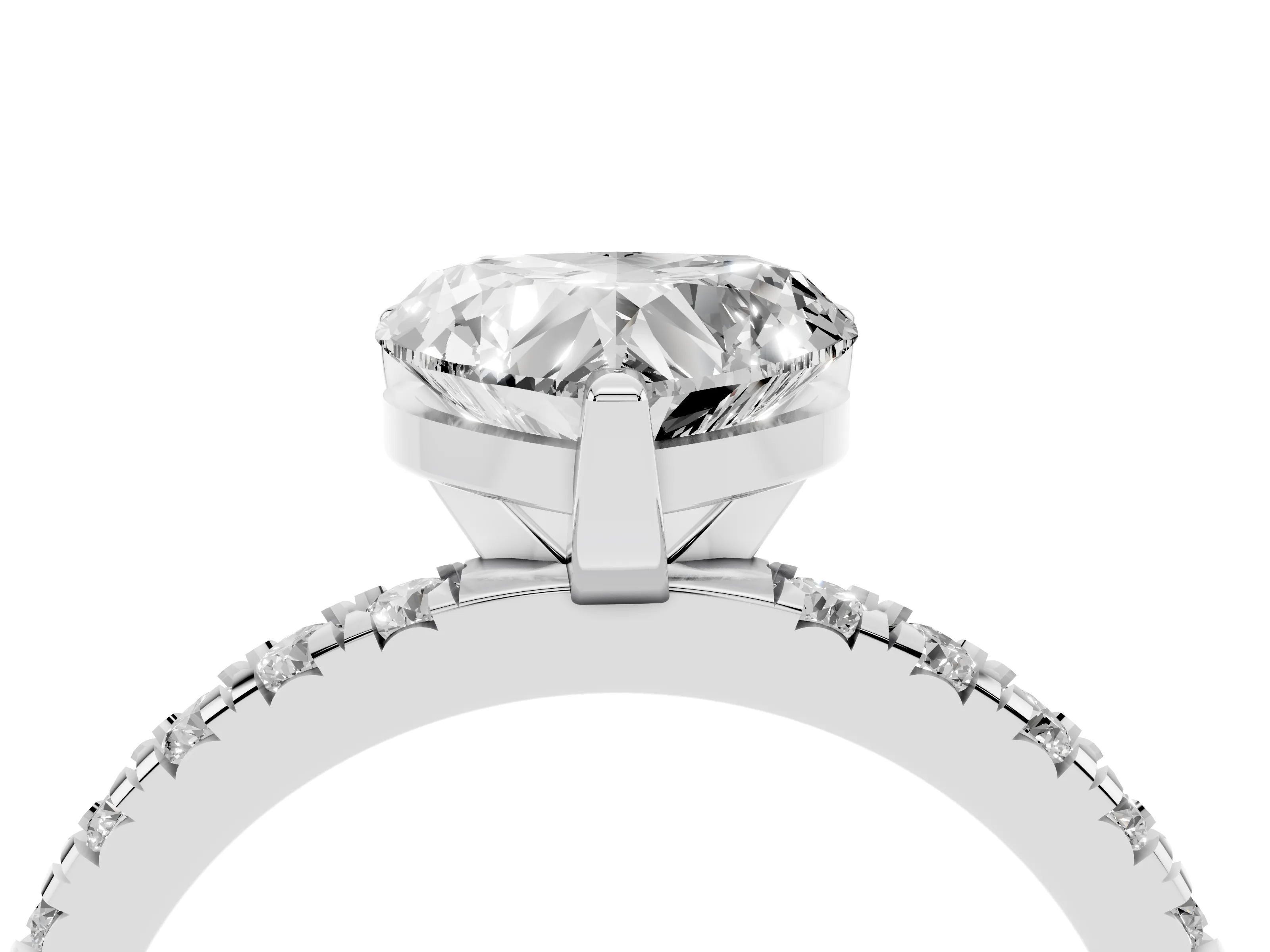 Heart Cut Diamond Pavé Band Solitaire Set in Silver with Prong Setting
